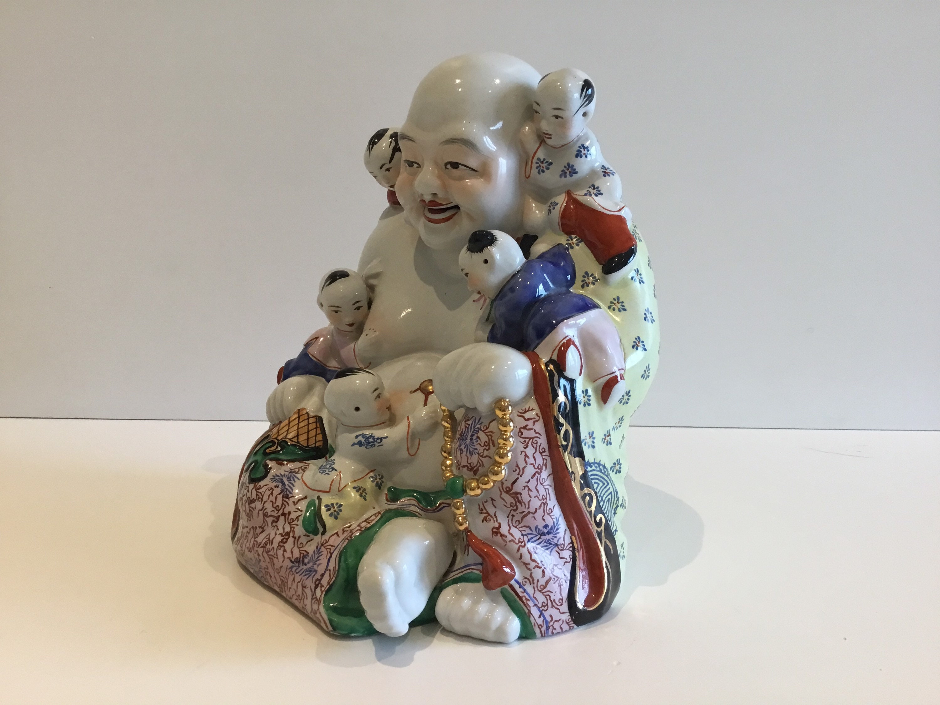 Porcelain Buddha – Large Hand-Painted Figurine With Children, 1950s China — photo 6 of 11
