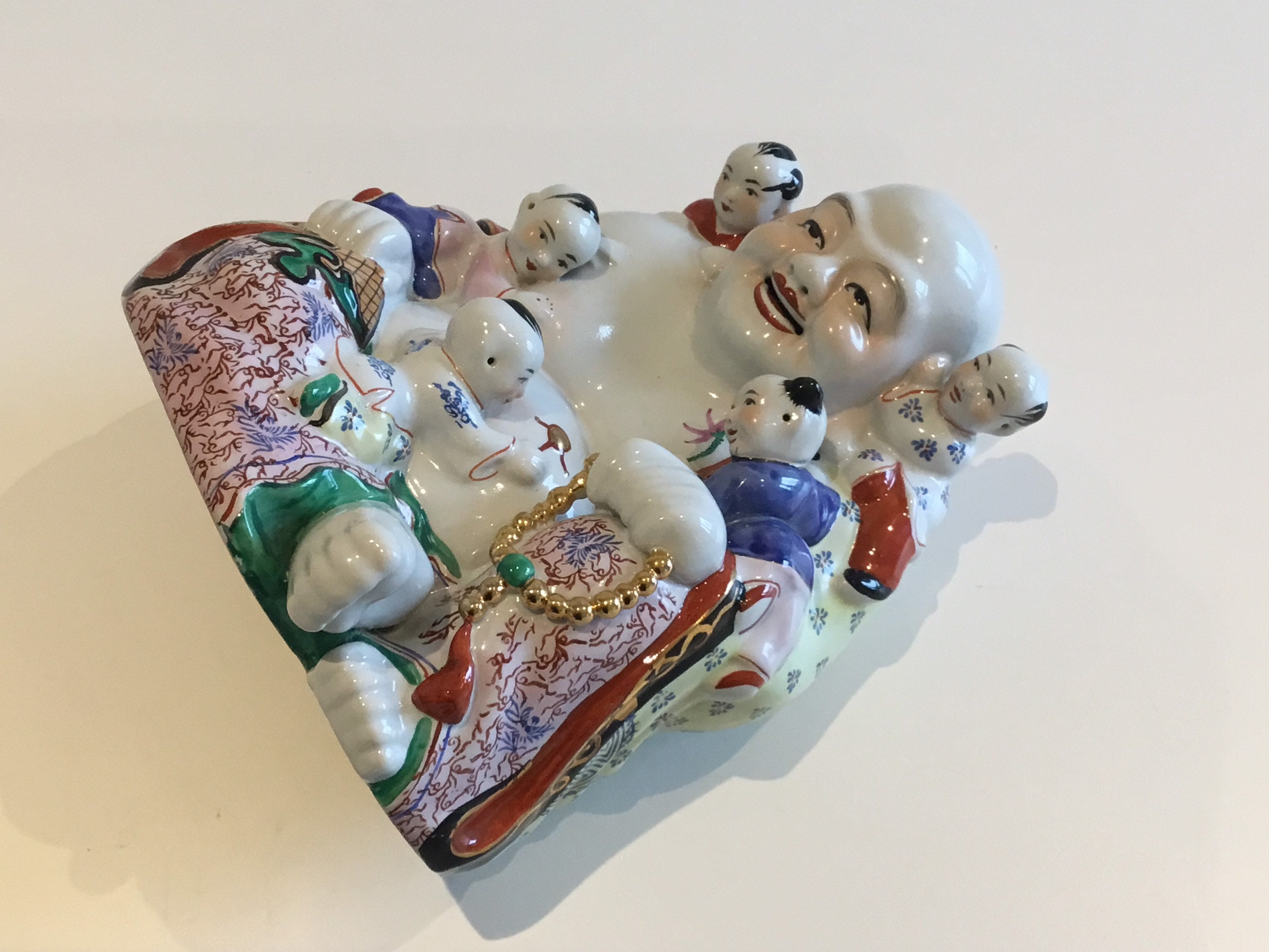 Porcelain Buddha – Large Hand-Painted Figurine With Children, 1950s China — photo 8 of 11