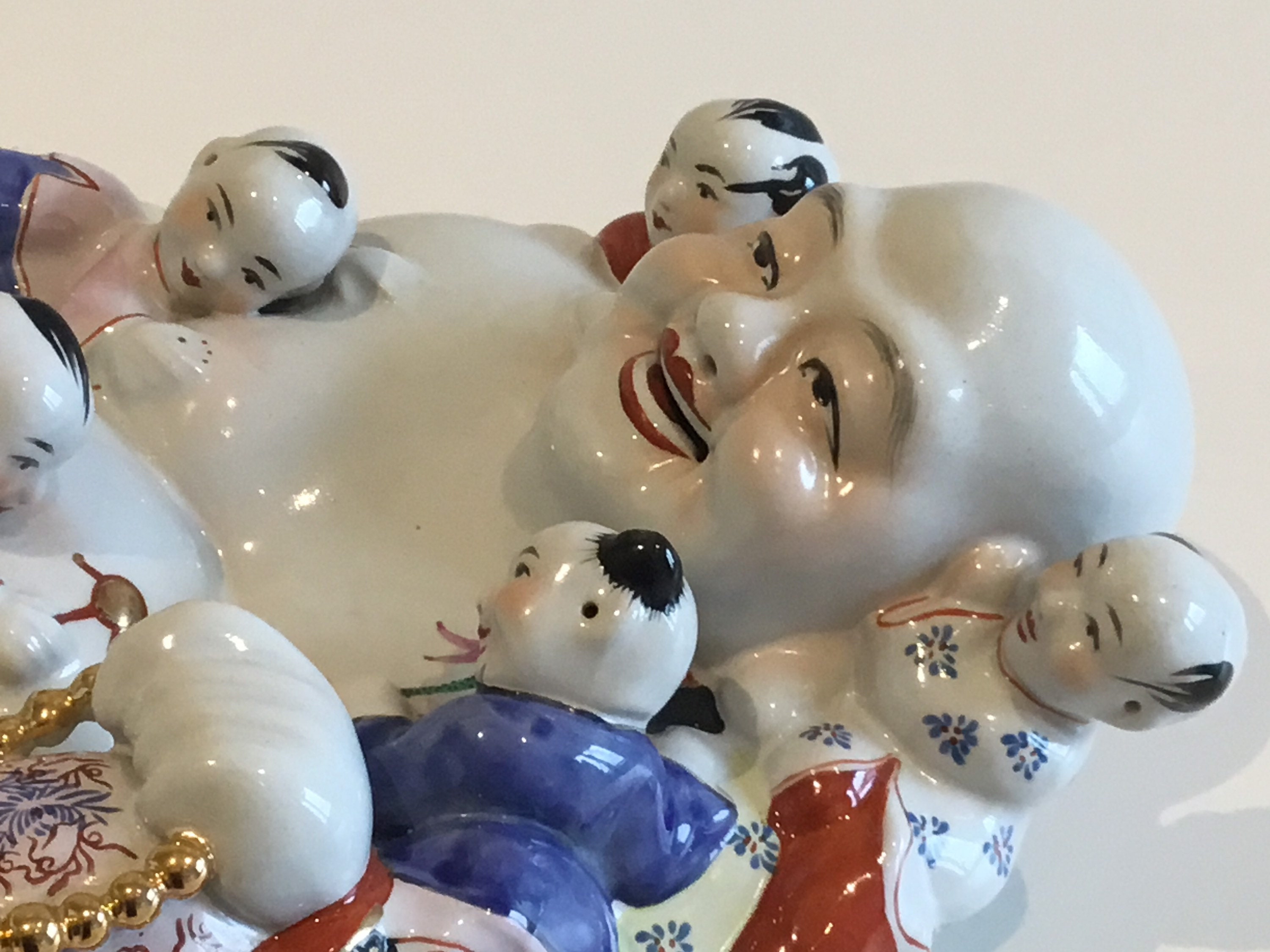 Porcelain Buddha – Large Hand-Painted Figurine With Children, 1950s China — photo 10 of 11
