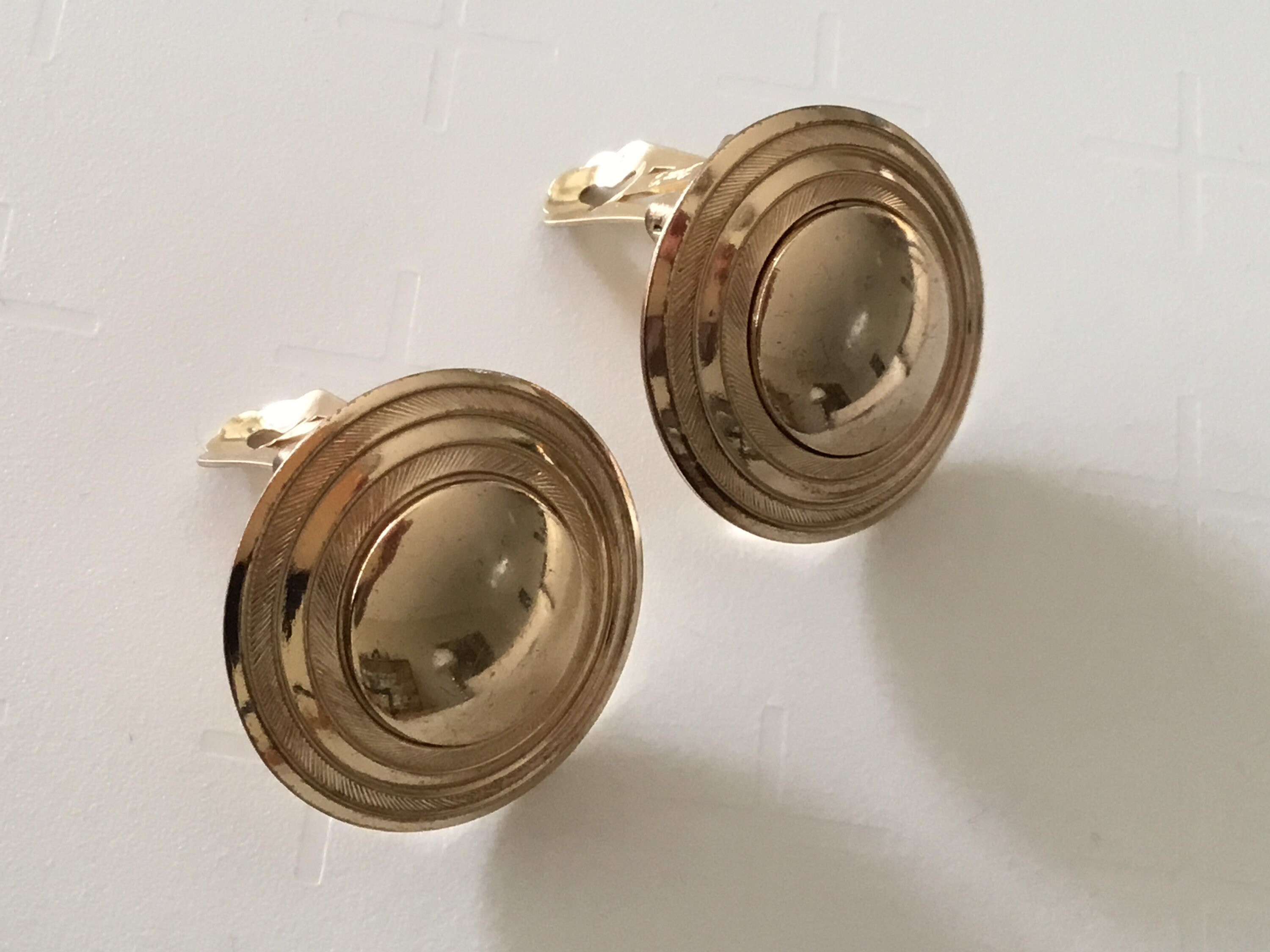 Vintage Earrings | 1970s German Grossé Gold Plated, Signed Button Design — photo 4 of 9