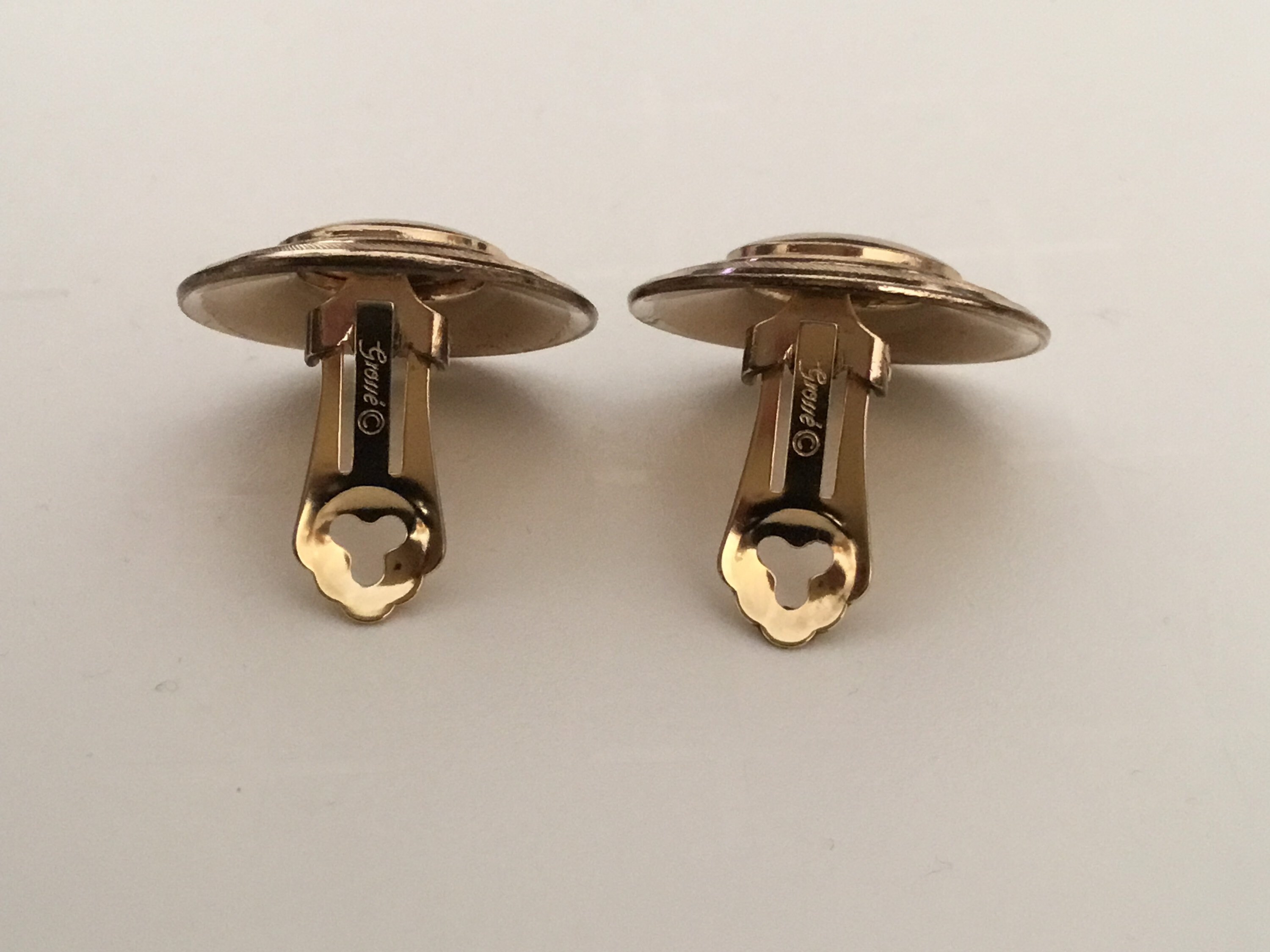 Vintage Earrings | 1970s German Grossé Gold Plated, Signed Button Design — photo 8 of 9