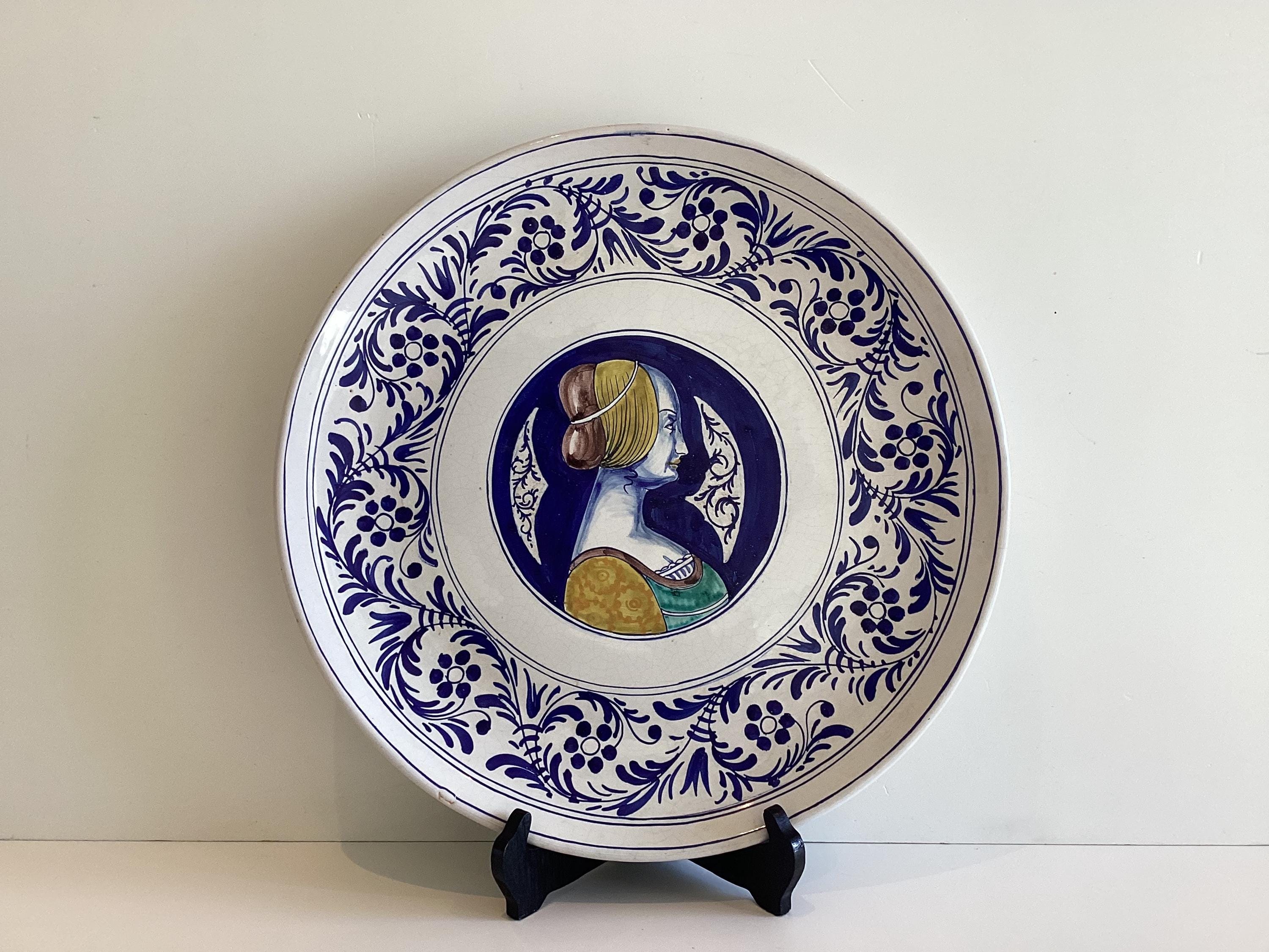 Antique Italian Majolica | 1880s Cantagalli Hand Painted Plate, Wall Decor Collectible — photo 2 of 7