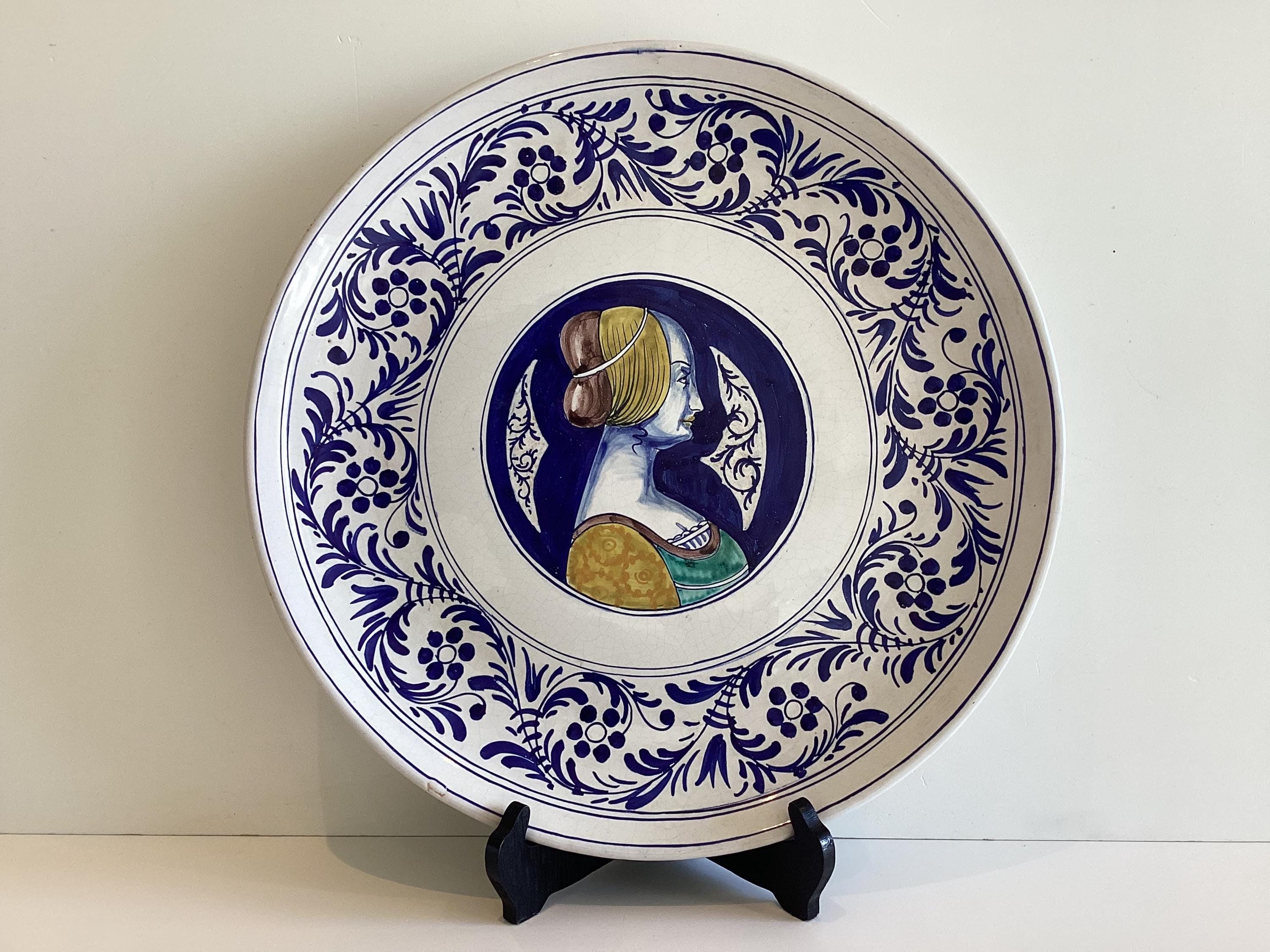 Antique Italian Majolica | 1880s Cantagalli Hand Painted Plate, Wall Decor Collectible — photo 3 of 7