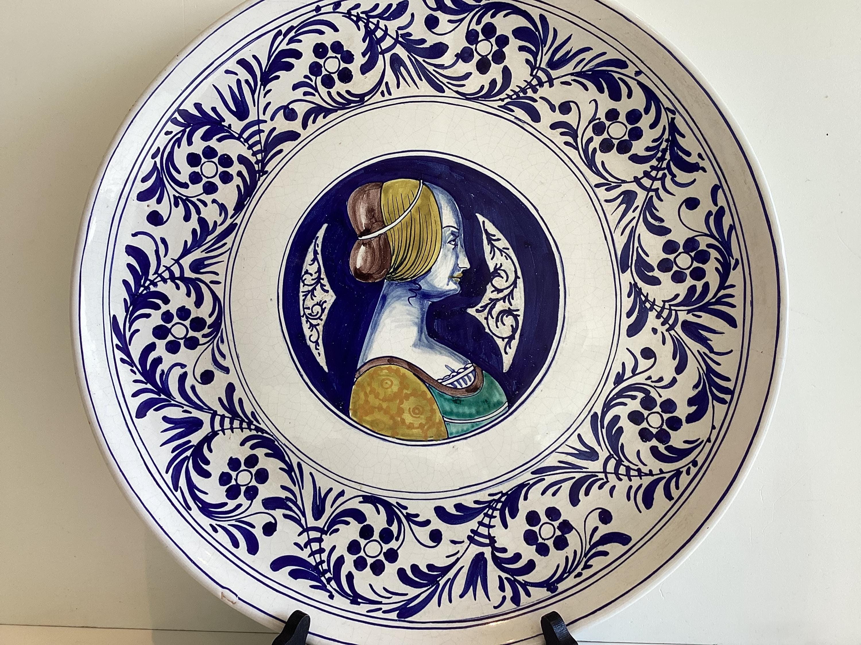 Antique Italian Majolica | 1880s Cantagalli Hand Painted Plate, Wall Decor Collectible — photo 4 of 7