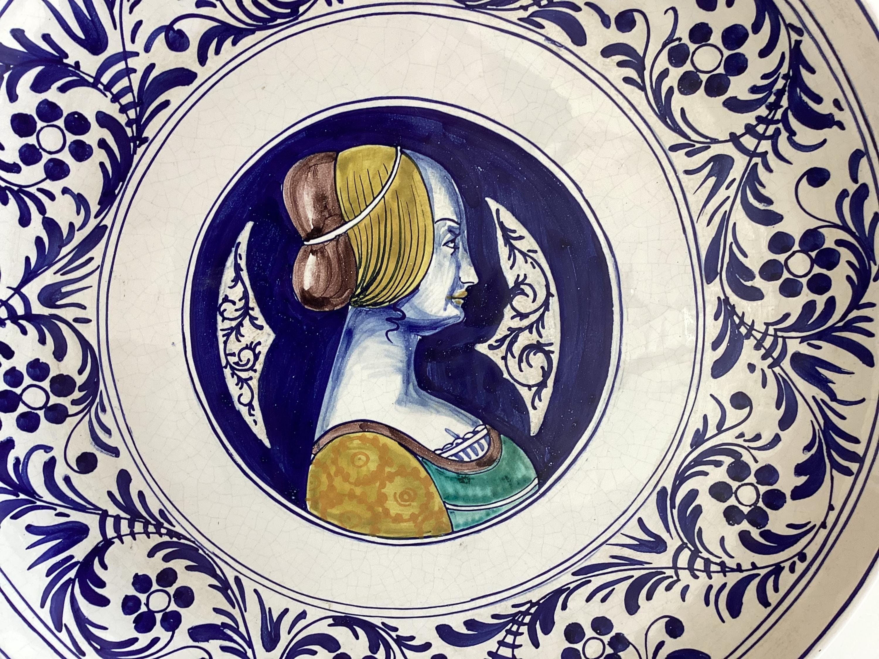 Antique Italian Majolica | 1880s Cantagalli Hand Painted Plate, Wall Decor Collectible — photo 5 of 7