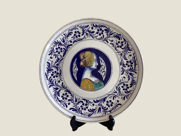Antique Italian Majolica | 1880s Cantagalli Hand Painted Plate, Wall Decor Collectible