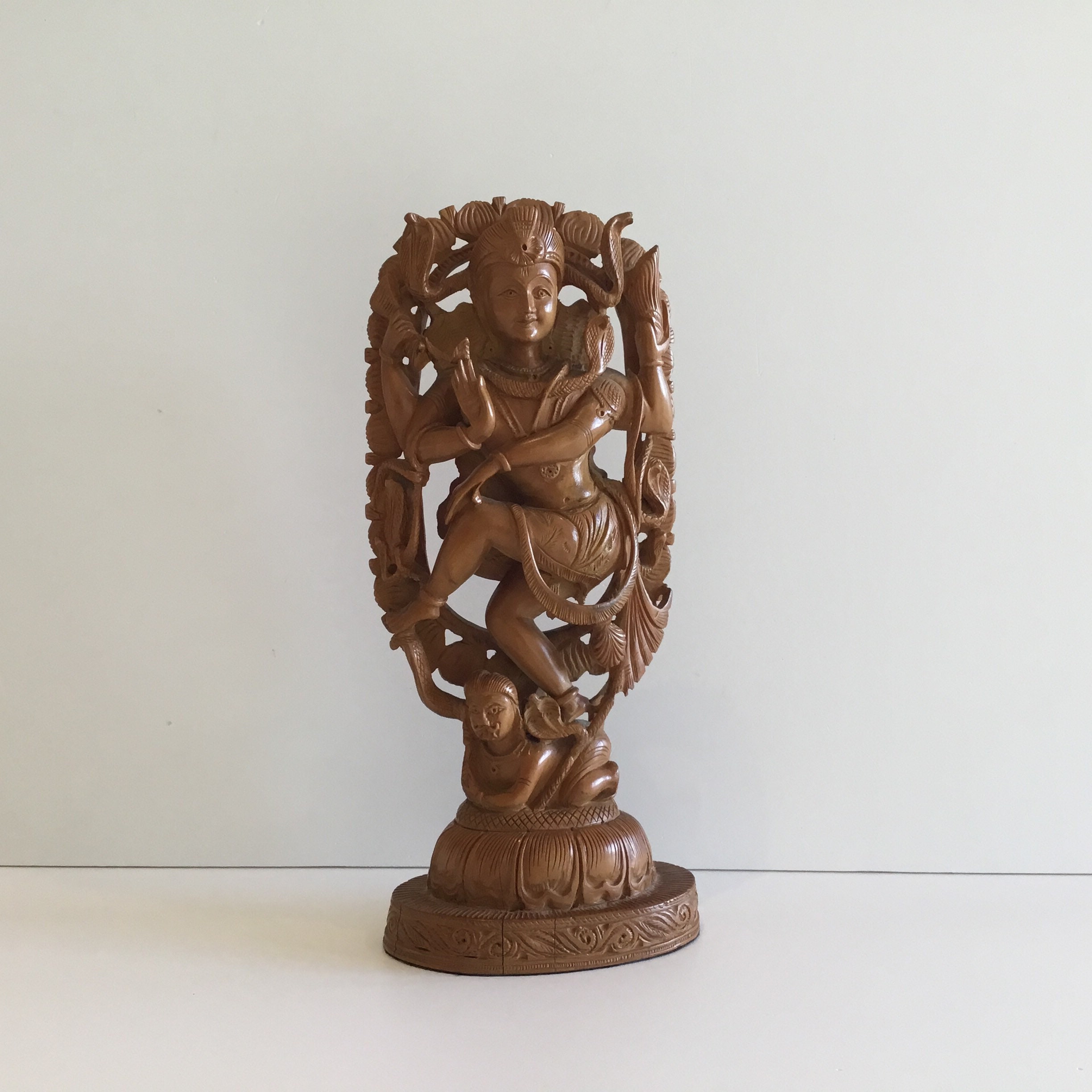 Vintage Hindu Sculpture | 1950s Shiva Statue, Hand-Carved Himalayan Wood Figure — photo 2 of 8