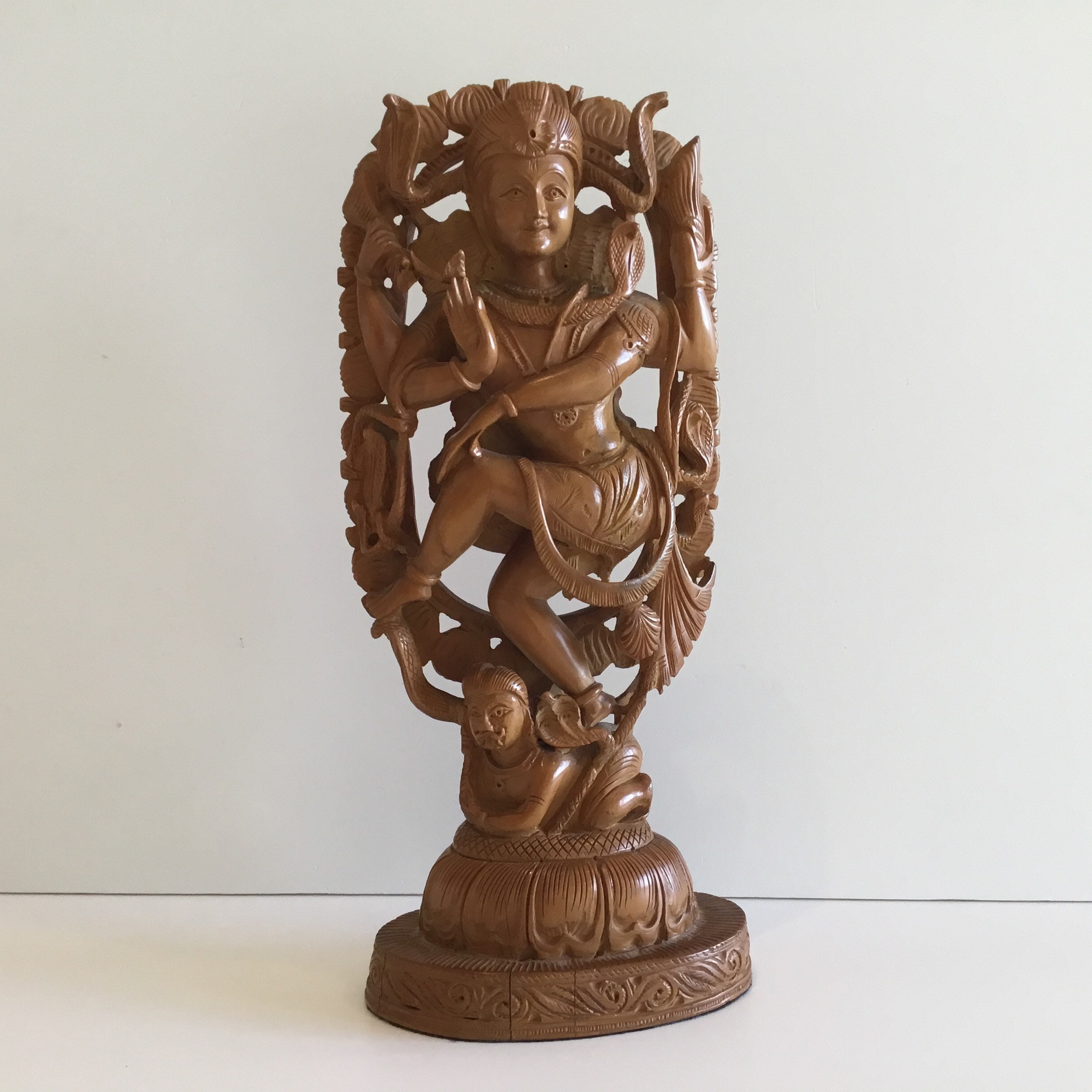 Vintage Hindu Sculpture | 1950s Shiva Statue, Hand-Carved Himalayan Wood Figure — photo 3 of 8