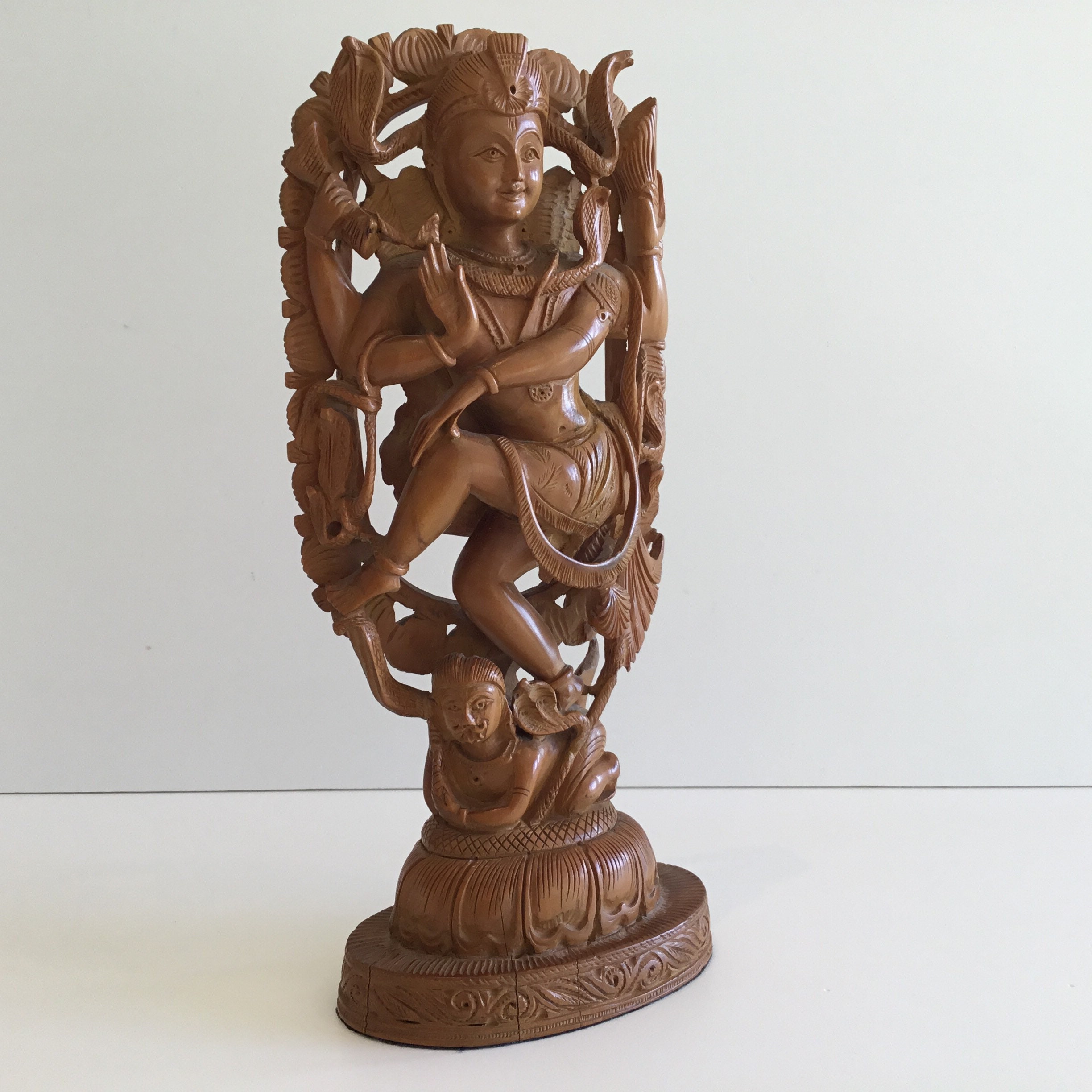 Vintage Hindu Sculpture | 1950s Shiva Statue, Hand-Carved Himalayan Wood Figure — photo 4 of 8