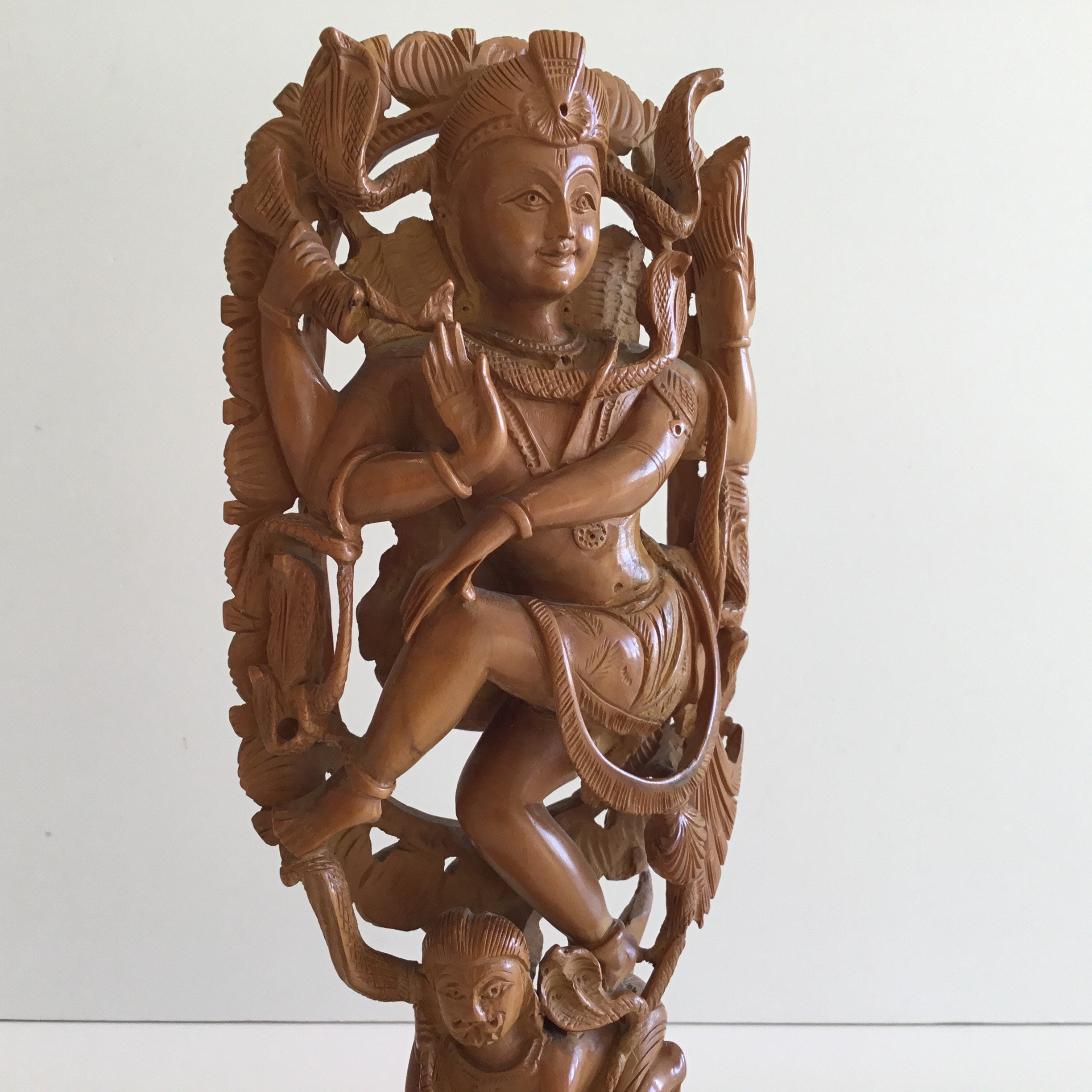Vintage Hindu Sculpture | 1950s Shiva Statue, Hand-Carved Himalayan Wood Figure — photo 5 of 8