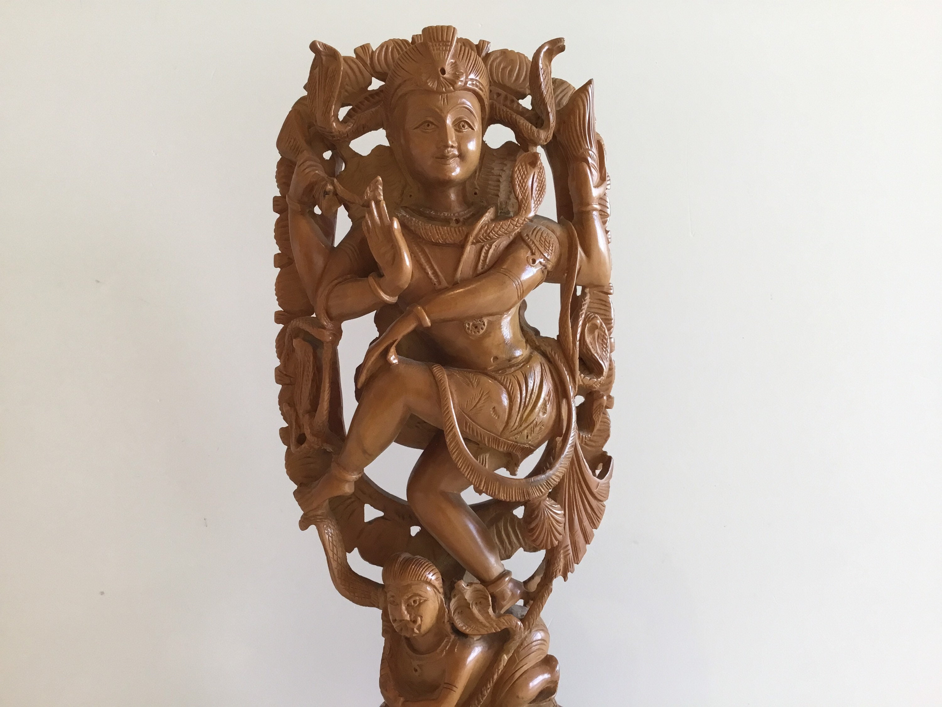 Vintage Hindu Sculpture | 1950s Shiva Statue, Hand-Carved Himalayan Wood Figure — photo 6 of 8