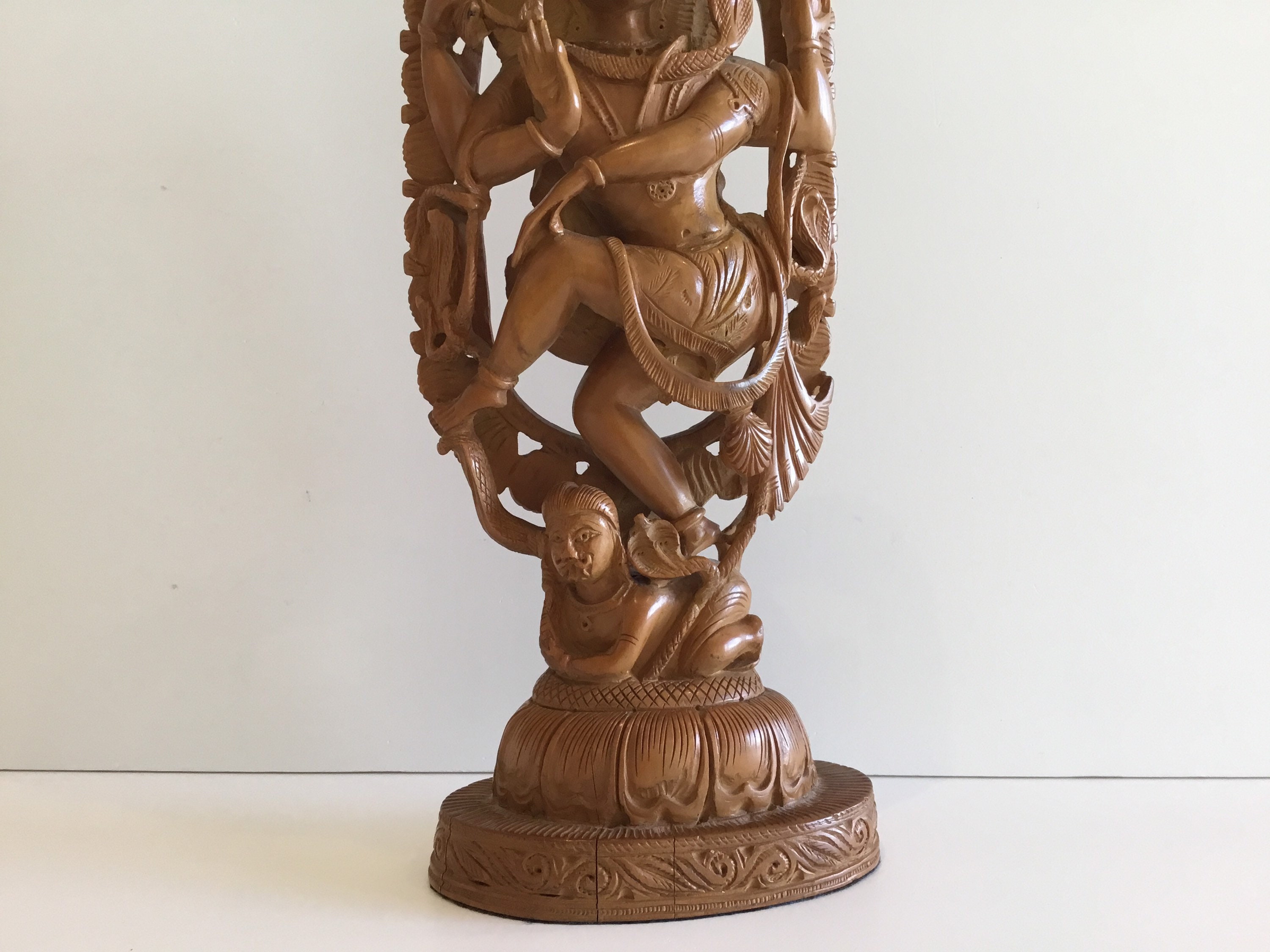Vintage Hindu Sculpture | 1950s Shiva Statue, Hand-Carved Himalayan Wood Figure — photo 7 of 8