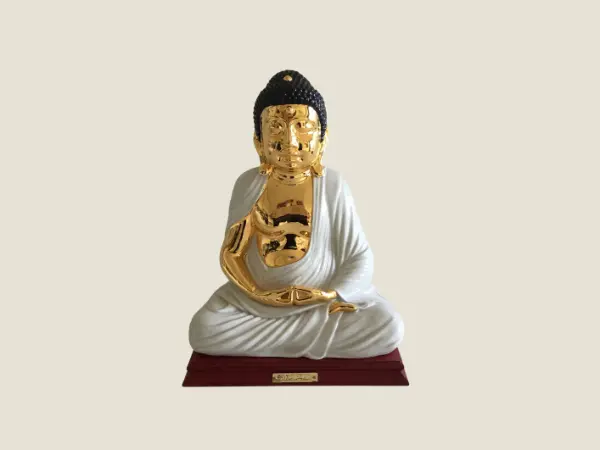 Vintage Porcelain Buddha | Vittorio Sabadin Capodimonte 1970s Italy, Gold Decorated Sculpture