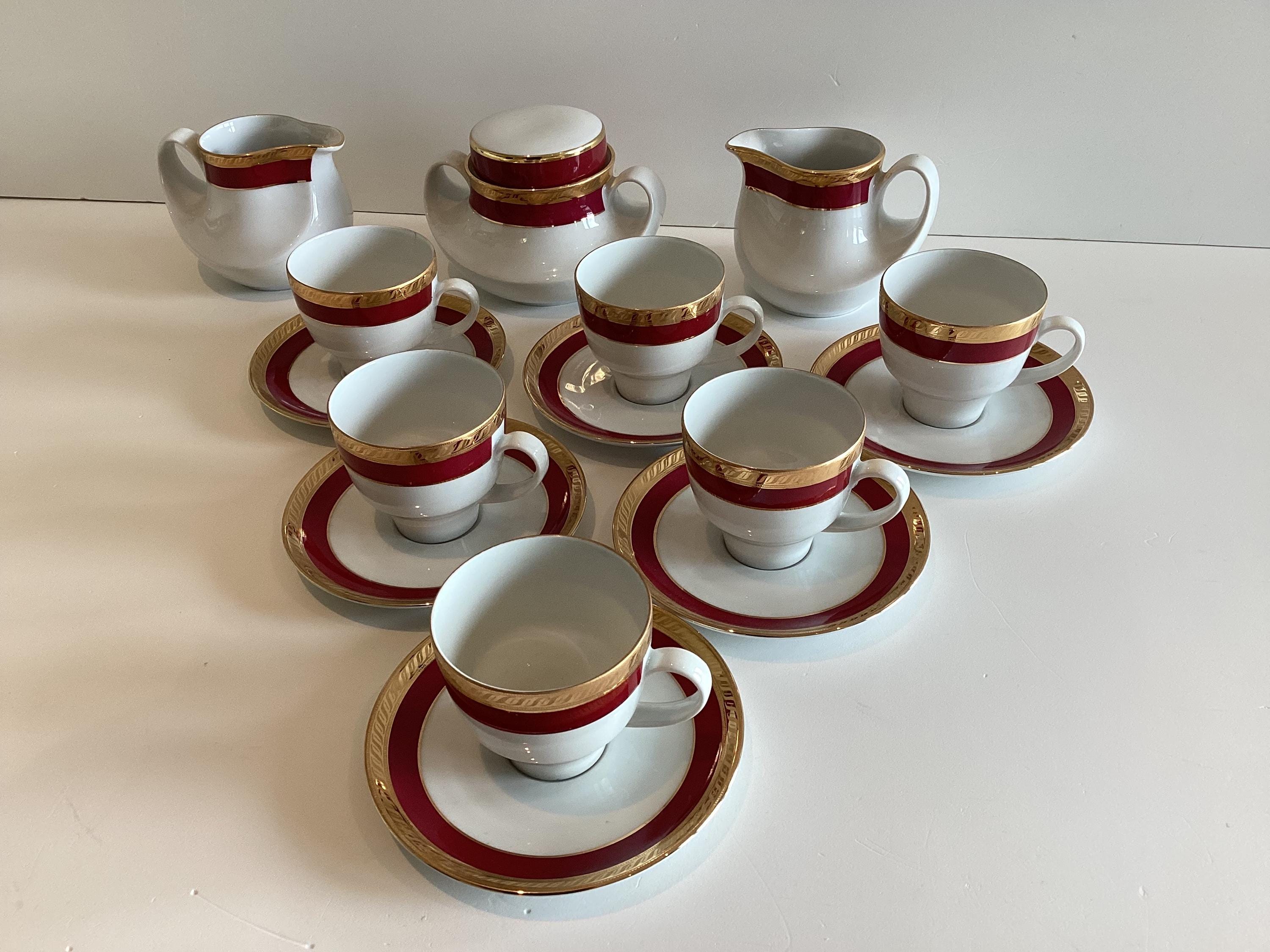 Vintage Coffee Set | Seltmann Weiden 15 Pcs 1950s Bavaria, Burgundy Gold Porcelain — photo 2 of 11