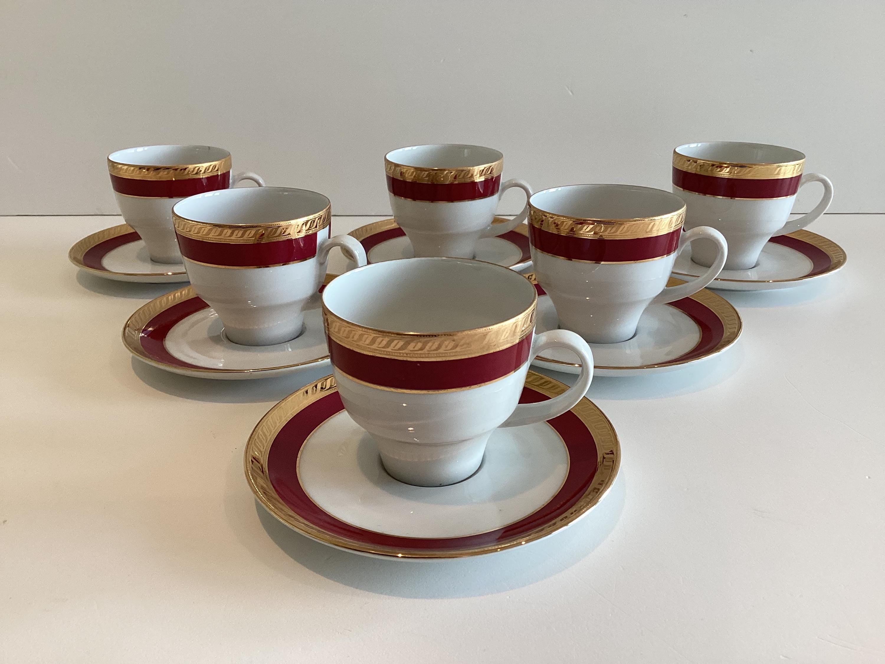 Vintage Coffee Set | Seltmann Weiden 15 Pcs 1950s Bavaria, Burgundy Gold Porcelain — photo 3 of 11