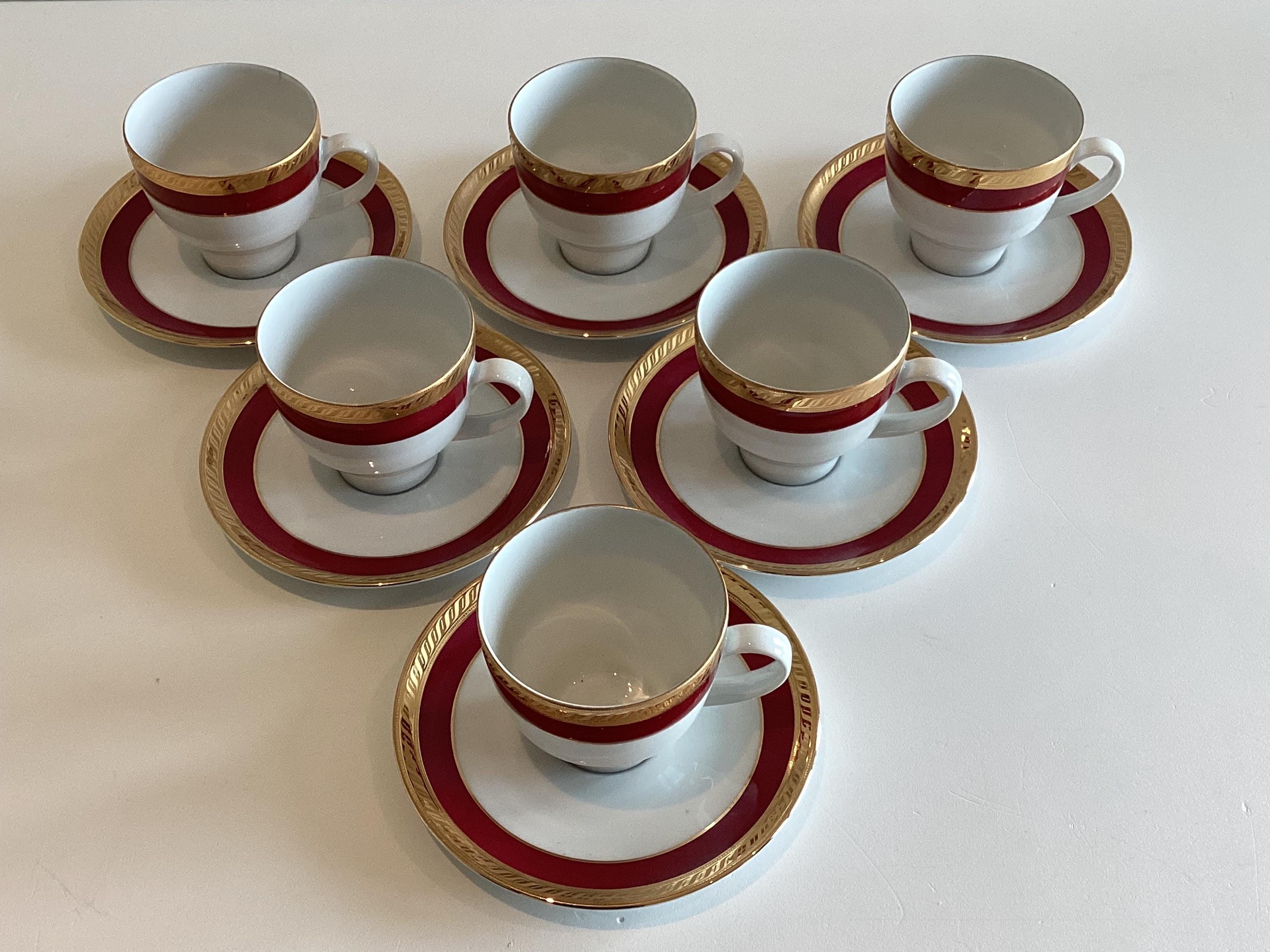 Vintage Coffee Set | Seltmann Weiden 15 Pcs 1950s Bavaria, Burgundy Gold Porcelain — photo 4 of 11