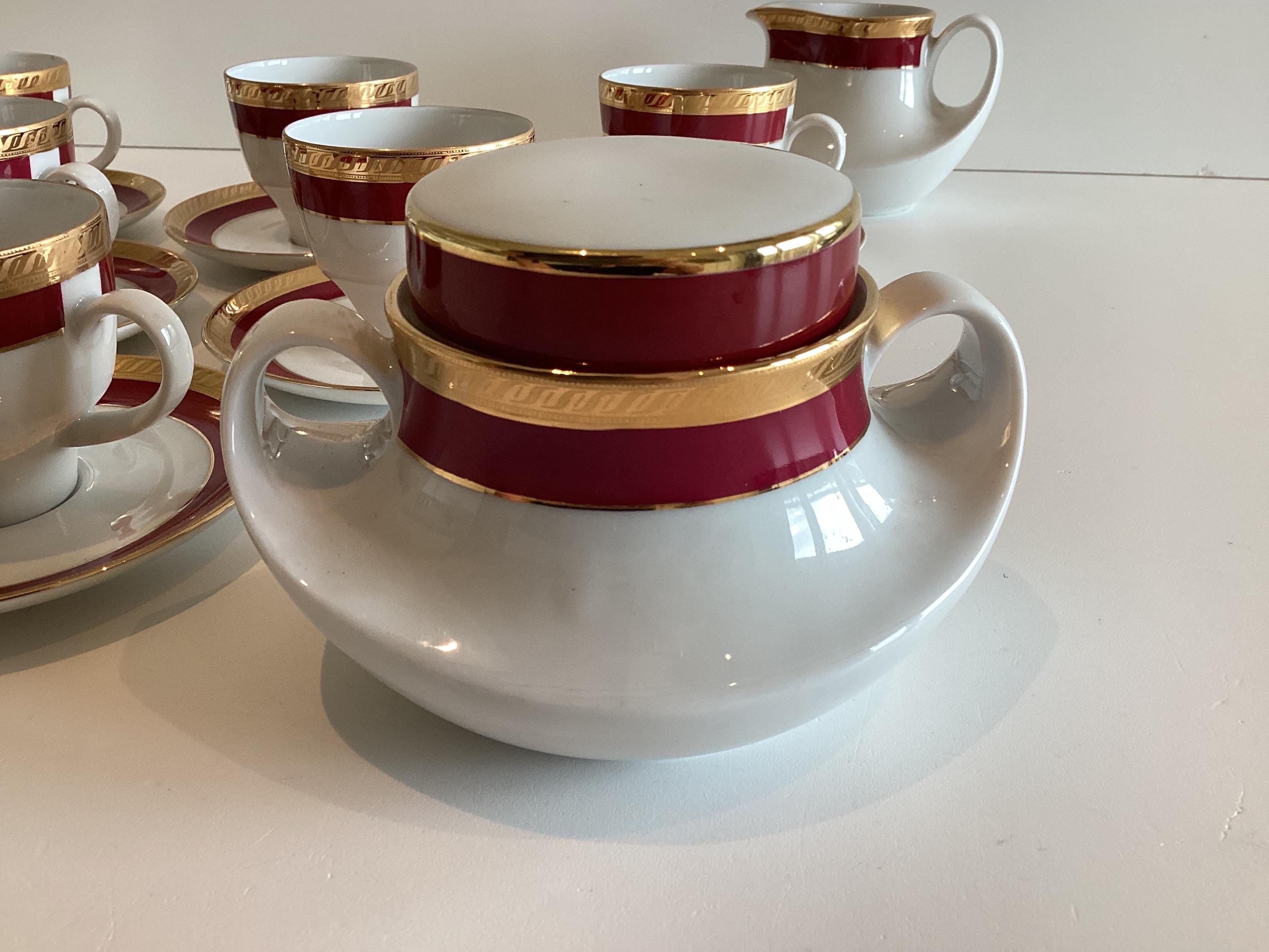 Vintage Coffee Set | Seltmann Weiden 15 Pcs 1950s Bavaria, Burgundy Gold Porcelain — photo 10 of 11