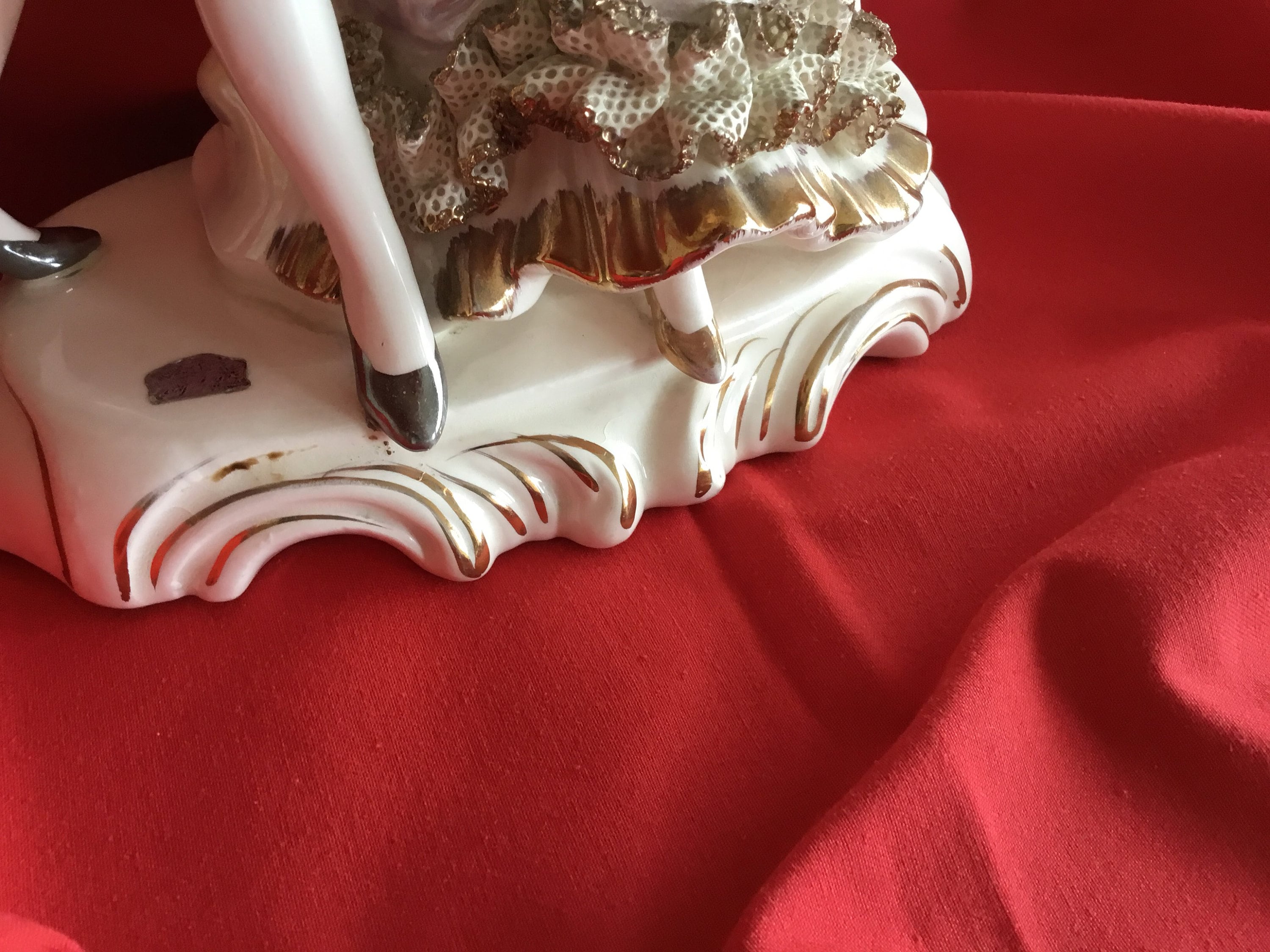 Vintage Porcelain Figurine | 1940s Sphinx Holland, Iridescent Courtiers Couple Gold Details — photo 10 of 11