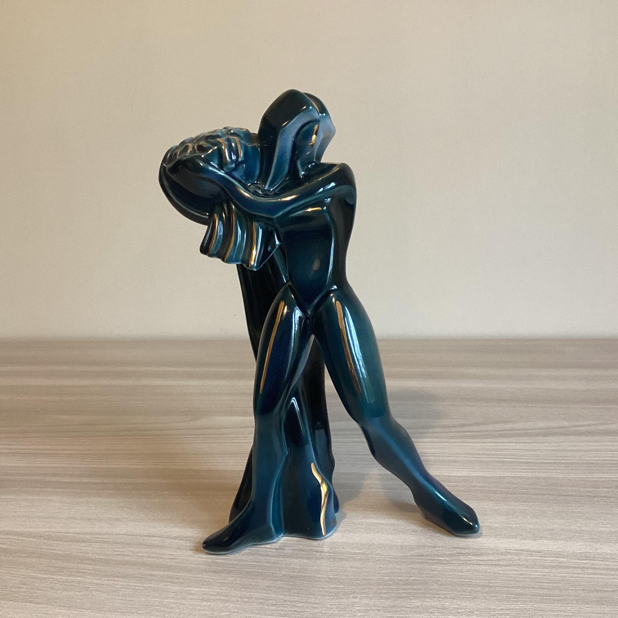 Vintage Porcelain Sculpture | 1980s Apulum Romania, Hand Made Green Modernist Figurine — photo 2 of 9