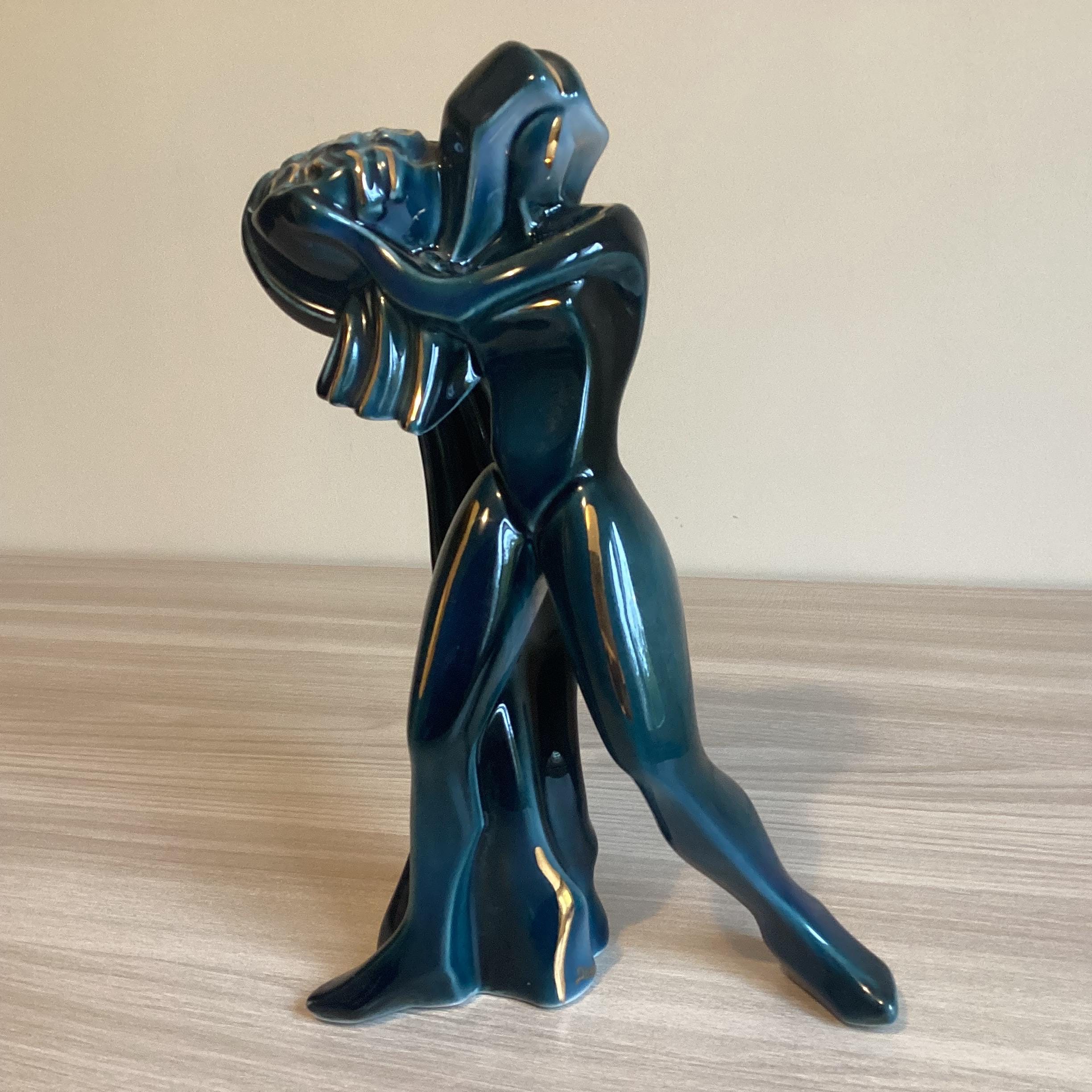 Vintage Porcelain Sculpture | 1980s Apulum Romania, Hand Made Green Modernist Figurine — photo 3 of 9