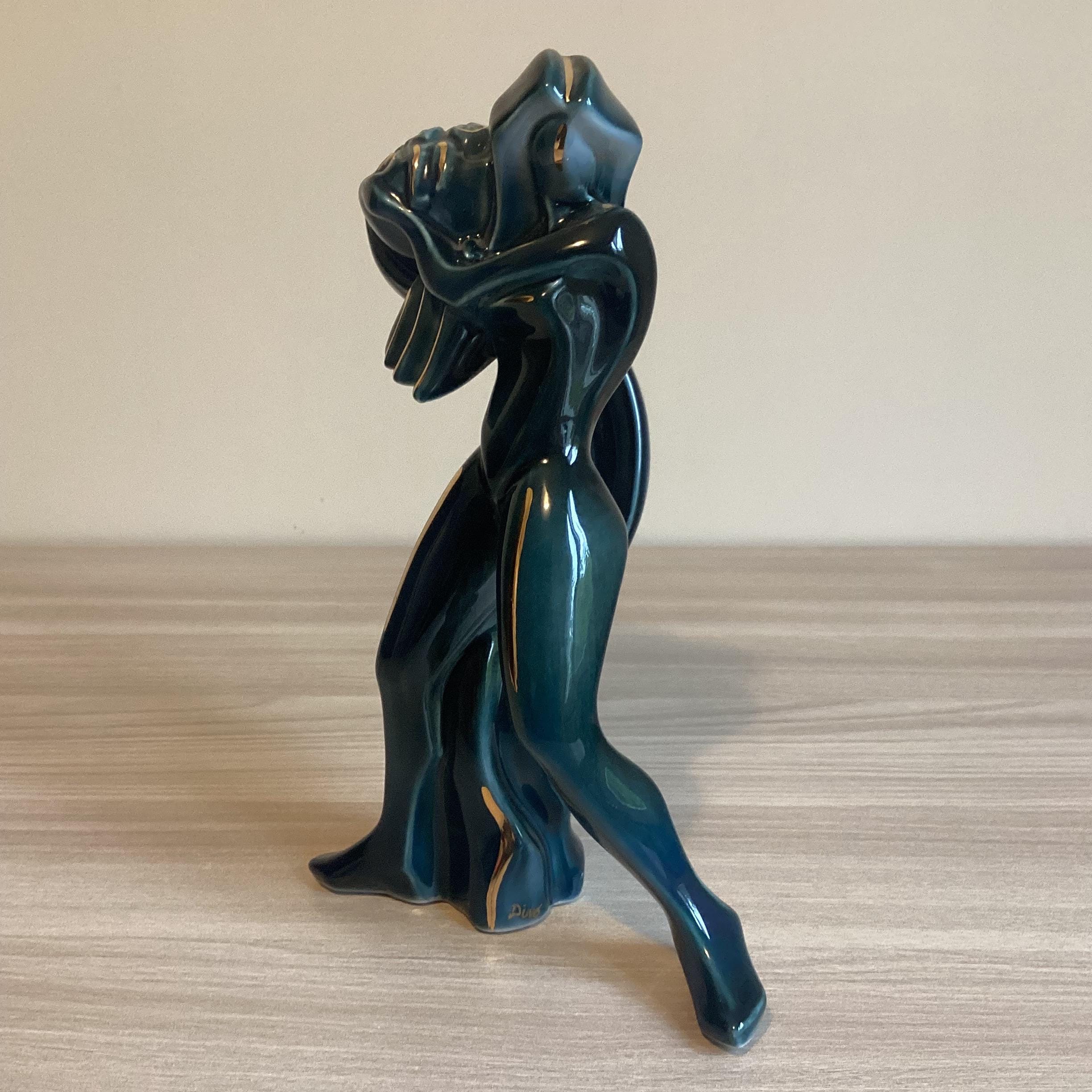 Vintage Porcelain Sculpture | 1980s Apulum Romania, Hand Made Green Modernist Figurine — photo 4 of 9
