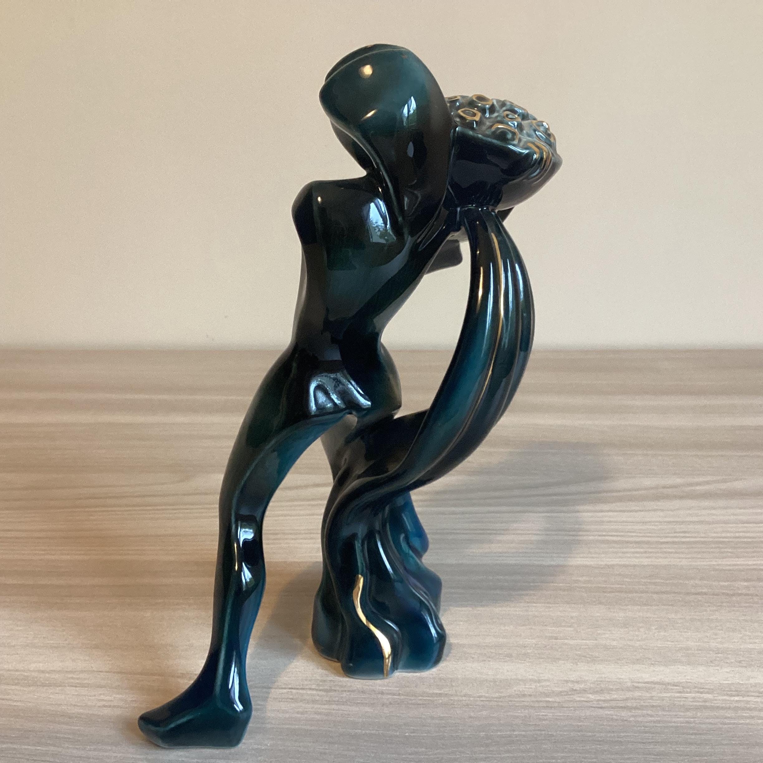 Vintage Porcelain Sculpture | 1980s Apulum Romania, Hand Made Green Modernist Figurine — photo 7 of 9