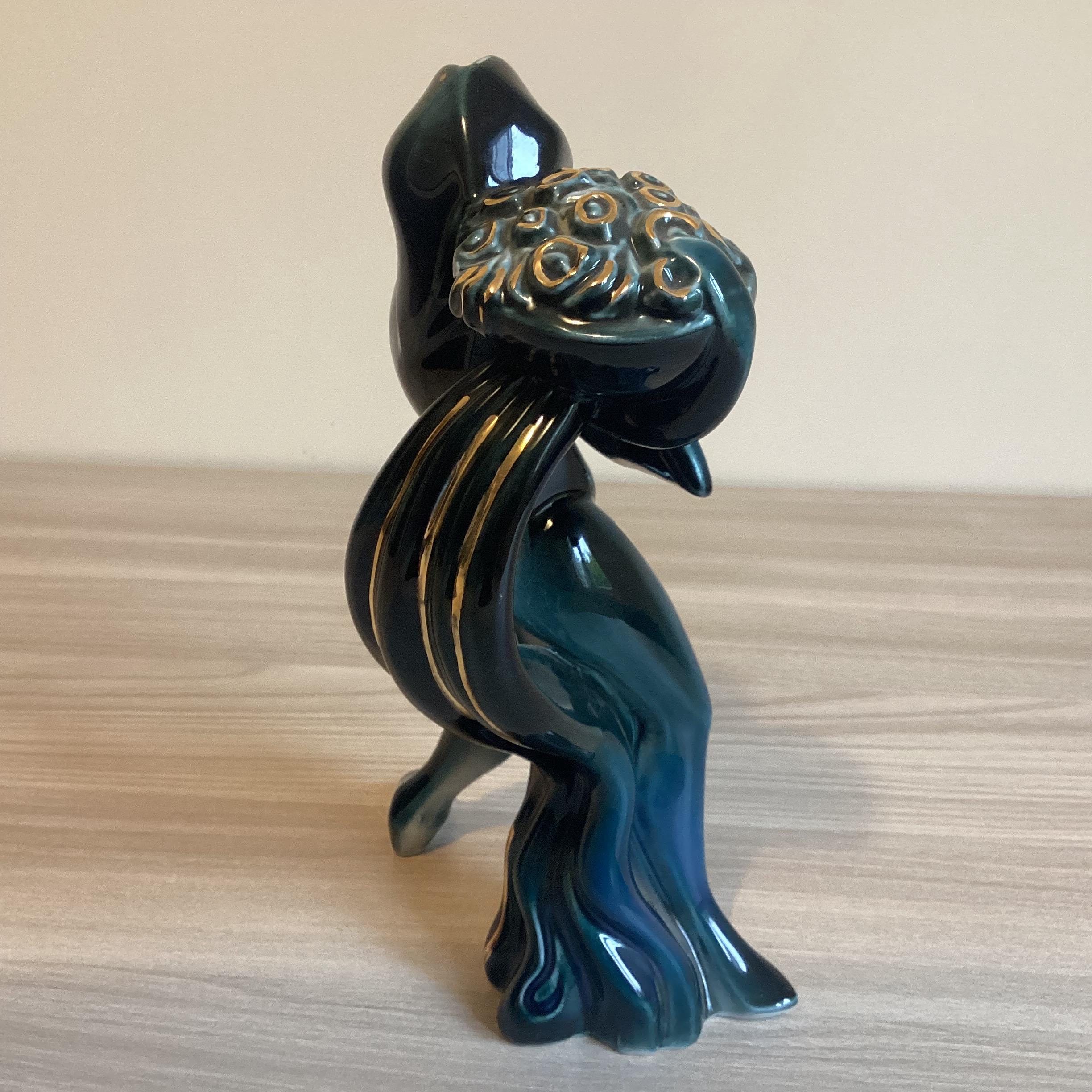 Vintage Porcelain Sculpture | 1980s Apulum Romania, Hand Made Green Modernist Figurine — photo 8 of 9