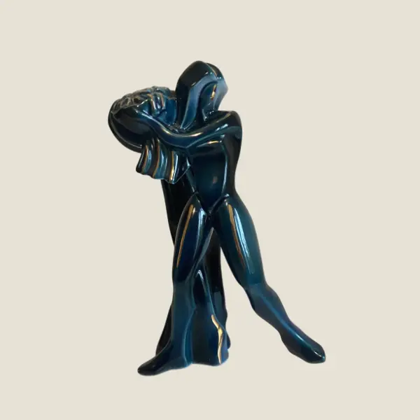 Vintage Porcelain Sculpture | 1980s Apulum Romania, Hand Made Green Modernist Figurine