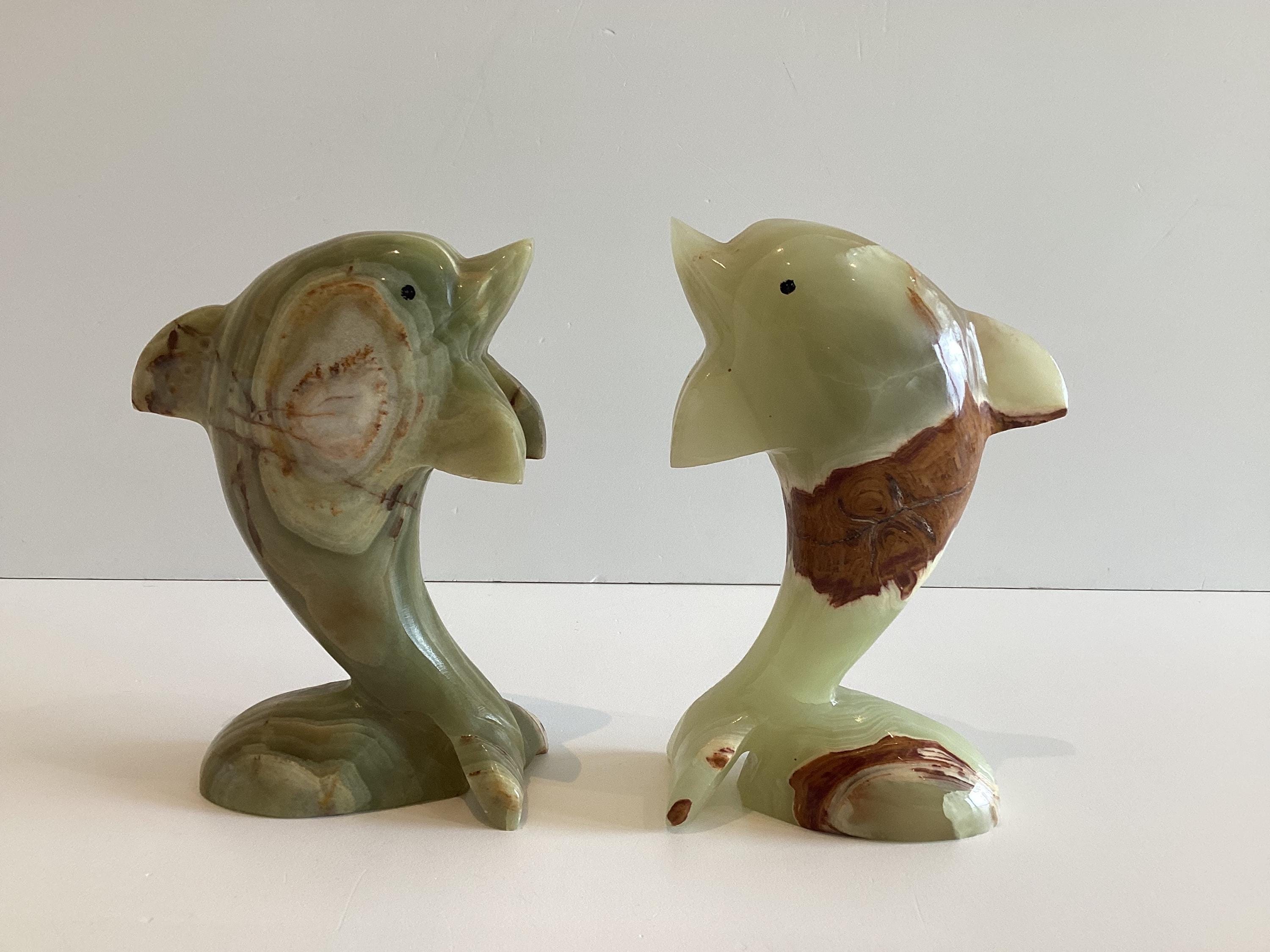 Vintage Onyx Dolphin Pair | 1960s Mid-Century Carved Stone Figurines, Italian Craftsmanship — photo 3 of 10