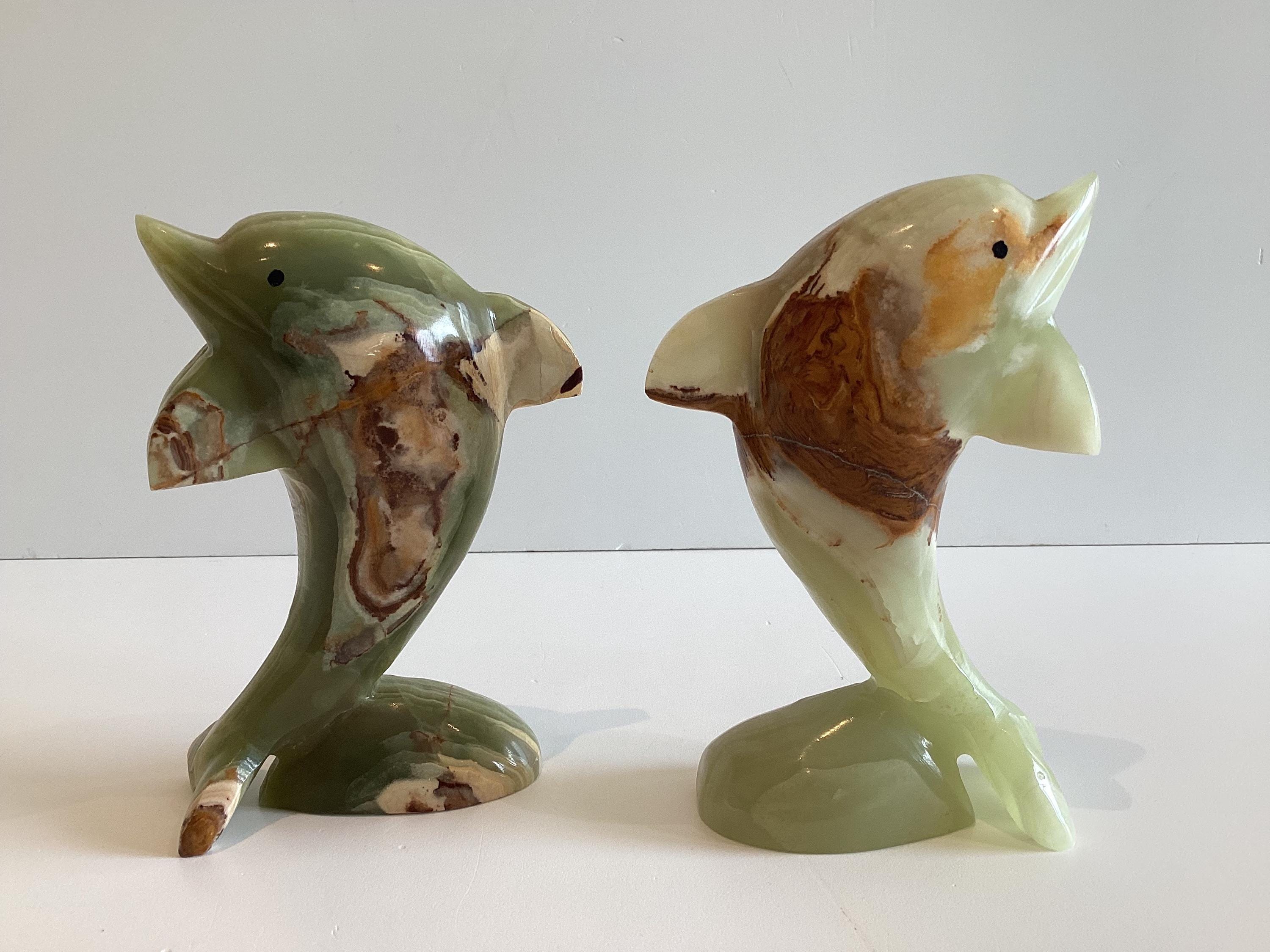 Vintage Onyx Dolphin Pair | 1960s Mid-Century Carved Stone Figurines, Italian Craftsmanship — photo 4 of 10
