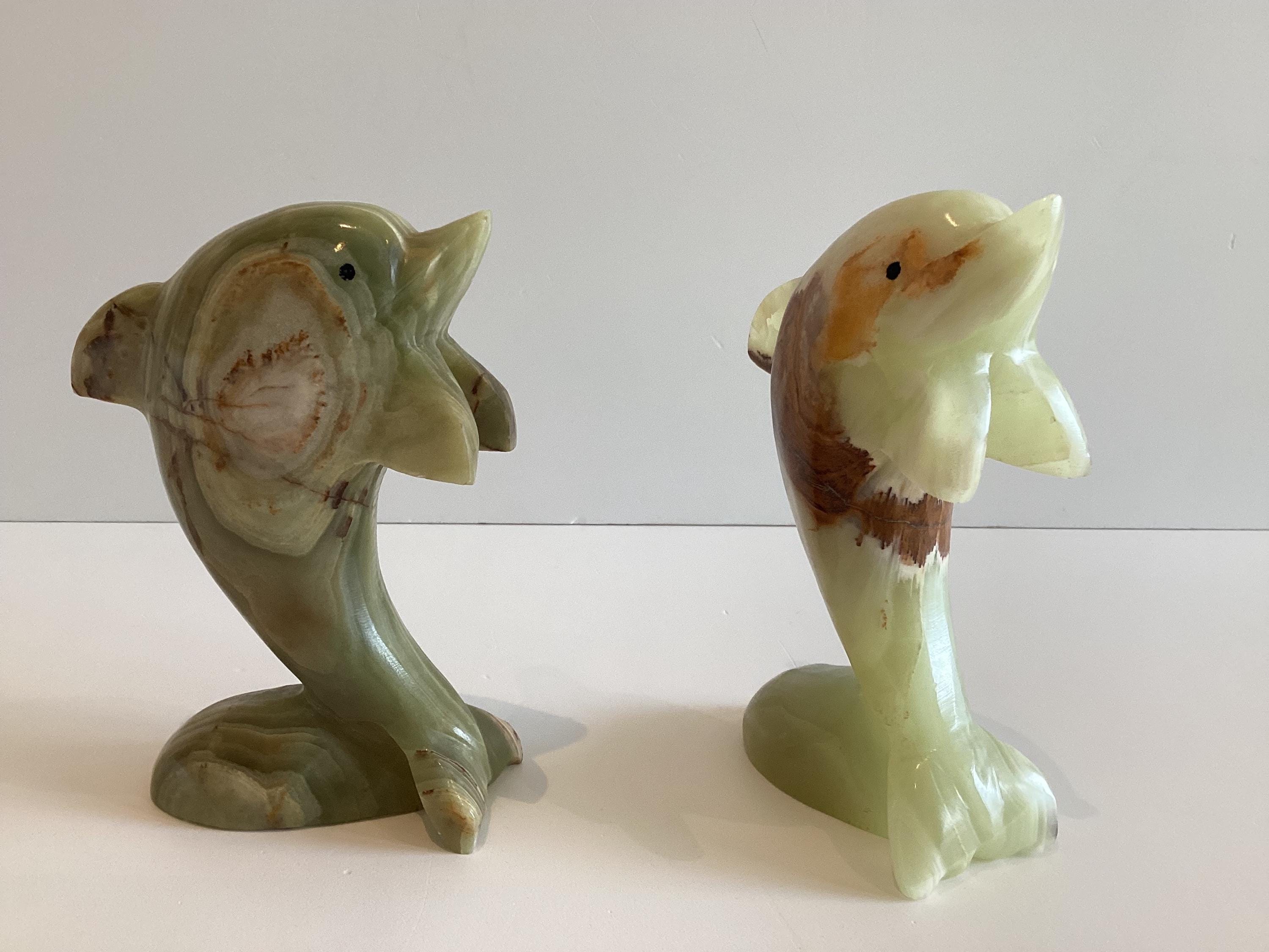 Vintage Onyx Dolphin Pair | 1960s Mid-Century Carved Stone Figurines, Italian Craftsmanship — photo 5 of 10