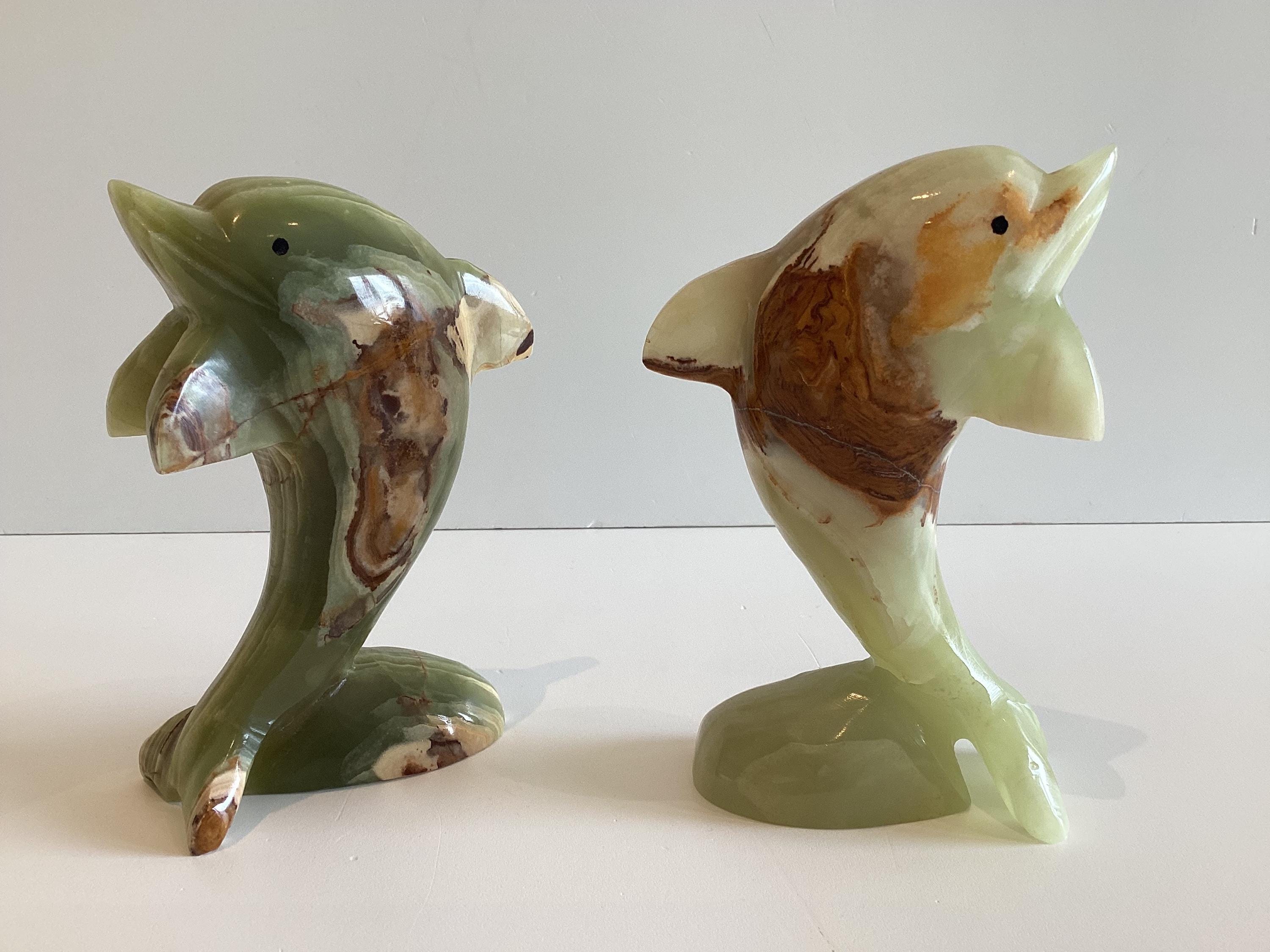 Vintage Onyx Dolphin Pair | 1960s Mid-Century Carved Stone Figurines, Italian Craftsmanship — photo 6 of 10