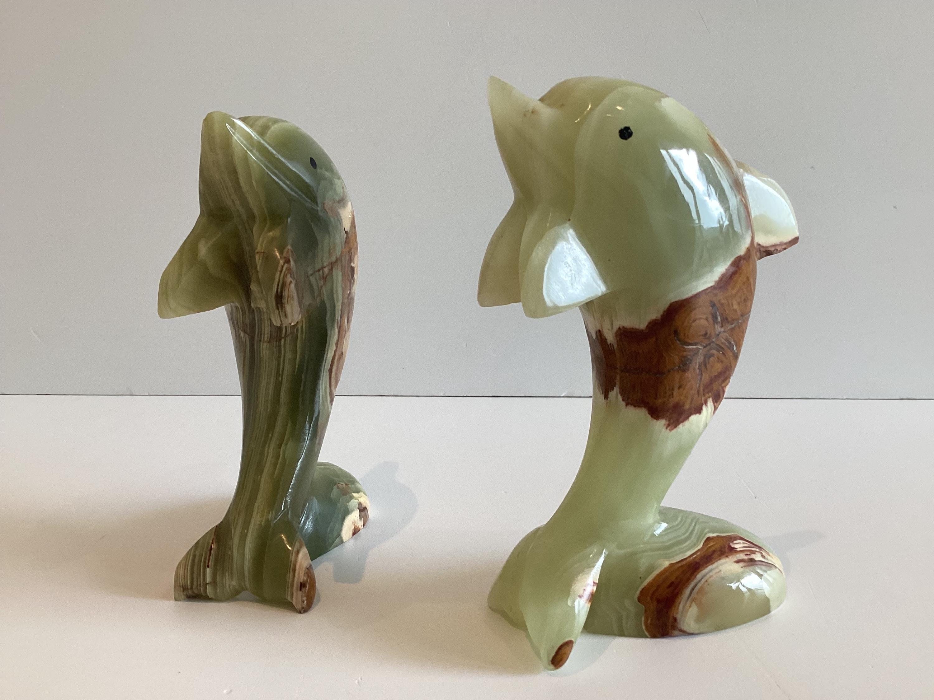 Vintage Onyx Dolphin Pair | 1960s Mid-Century Carved Stone Figurines, Italian Craftsmanship — photo 7 of 10