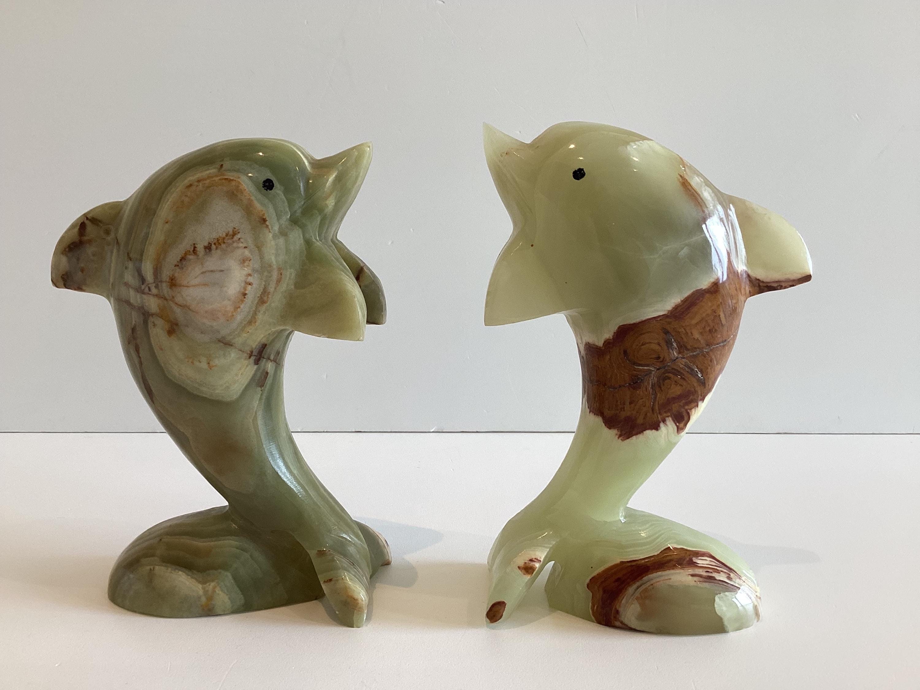 Vintage Onyx Dolphin Pair | 1960s Mid-Century Carved Stone Figurines, Italian Craftsmanship — photo 8 of 10