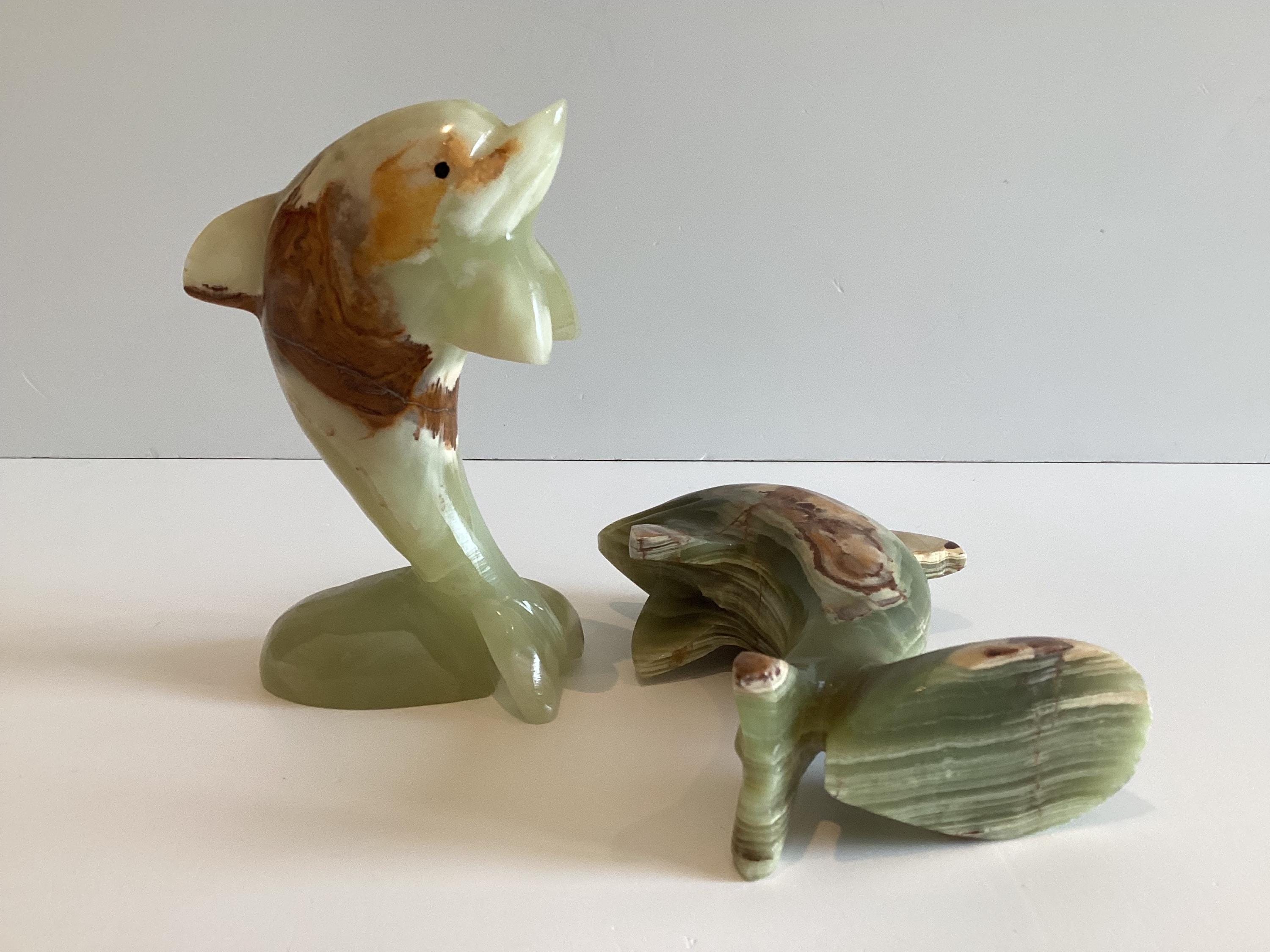 Vintage Onyx Dolphin Pair | 1960s Mid-Century Carved Stone Figurines, Italian Craftsmanship — photo 9 of 10