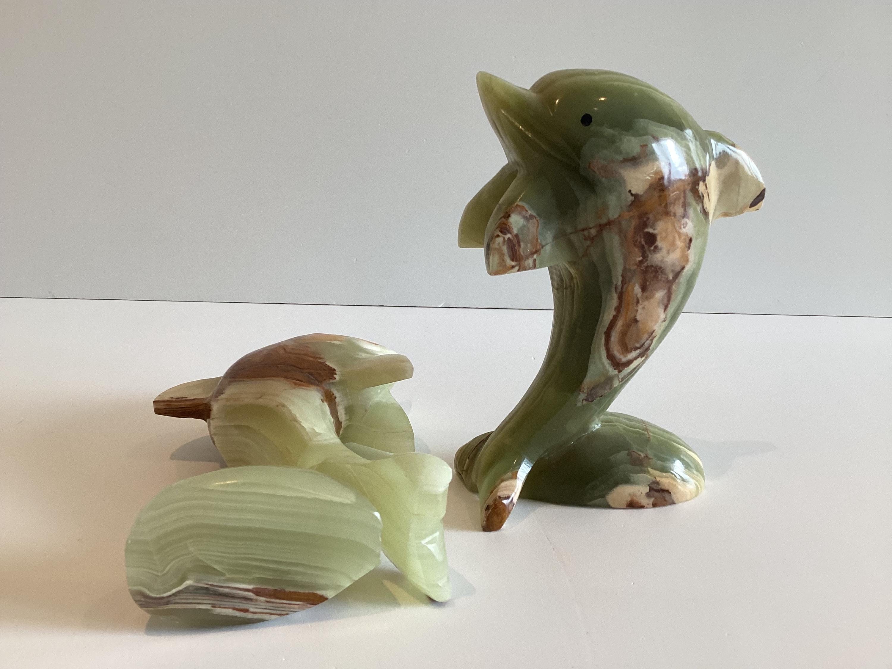 Vintage Onyx Dolphin Pair | 1960s Mid-Century Carved Stone Figurines, Italian Craftsmanship — photo 10 of 10
