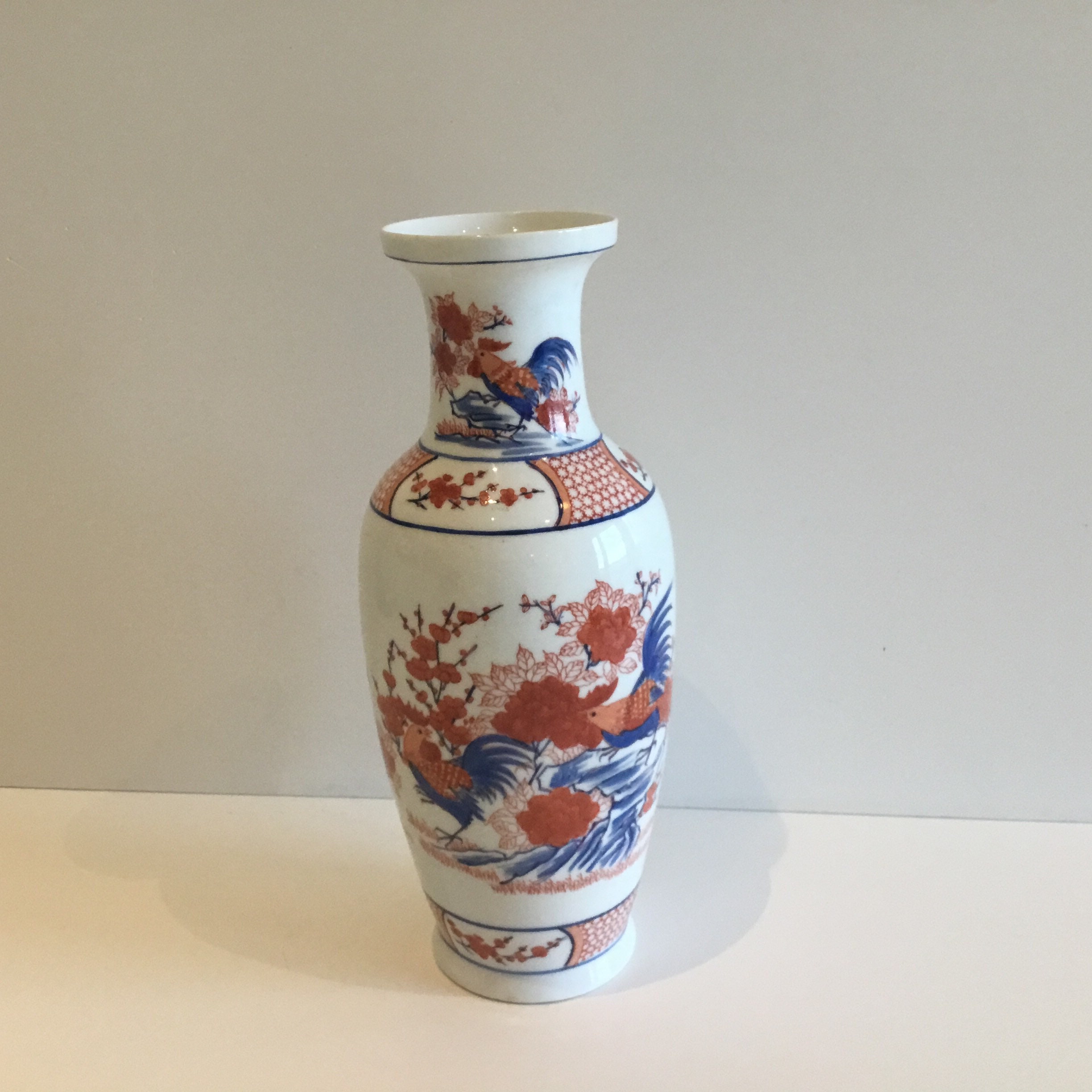 Porcelain Vase | Hand-Painted Rooster & Floral Motif (1970s) Wei Cheng  Made in China — photo 2 of 9