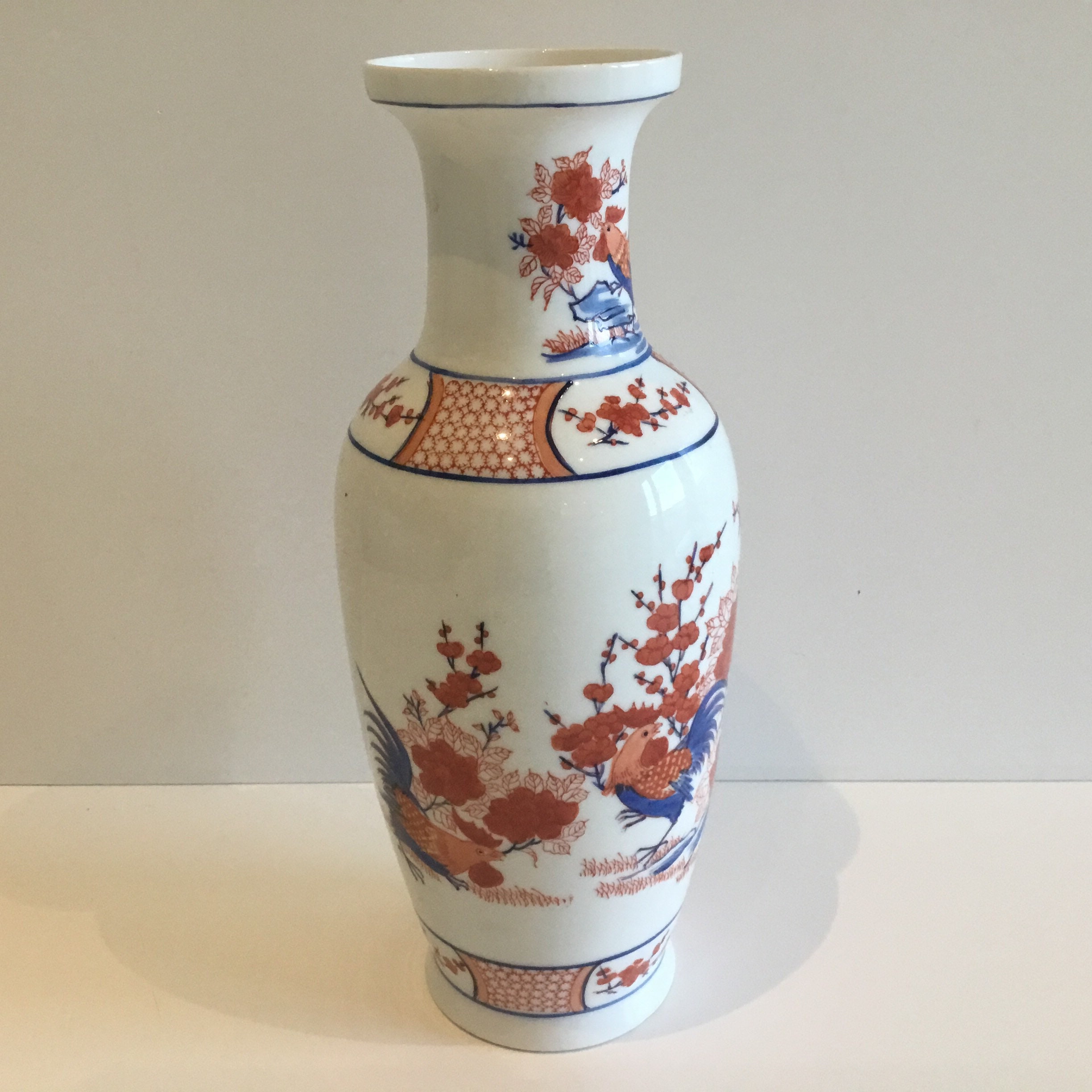 Porcelain Vase | Hand-Painted Rooster & Floral Motif (1970s) Wei Cheng  Made in China — photo 5 of 9