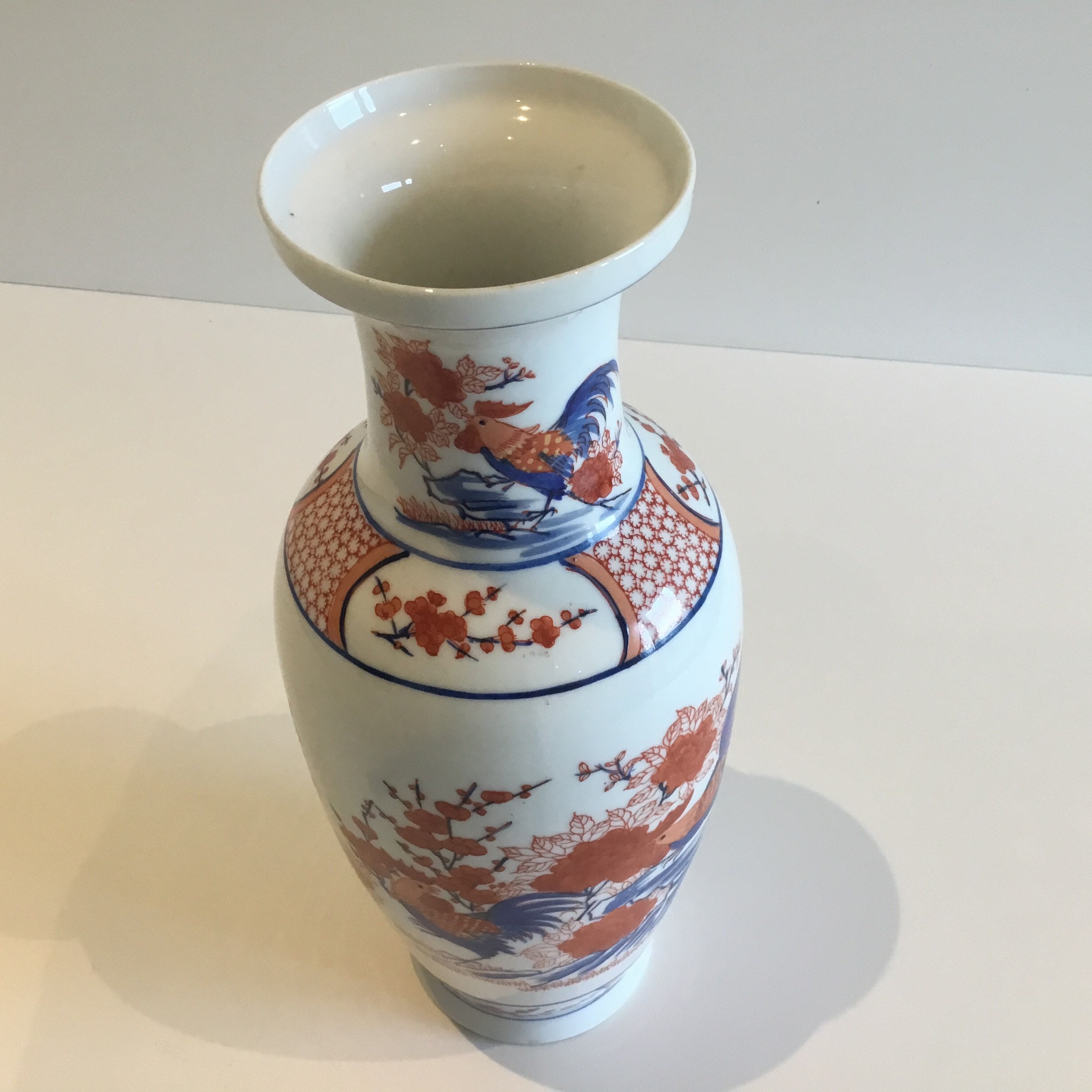 Porcelain Vase | Hand-Painted Rooster & Floral Motif (1970s) Wei Cheng  Made in China — photo 6 of 9