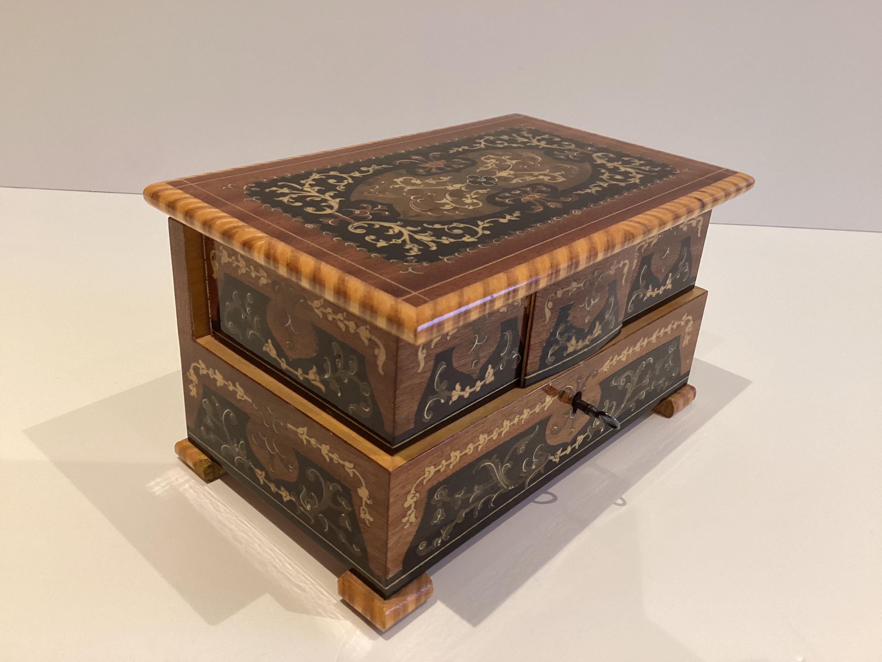 Vintage Music Box (1950s) Reuge Swiss Movement, Sorrento Italian Inlaid Wood, Ballerina Automaton, — photo 3 of 10
