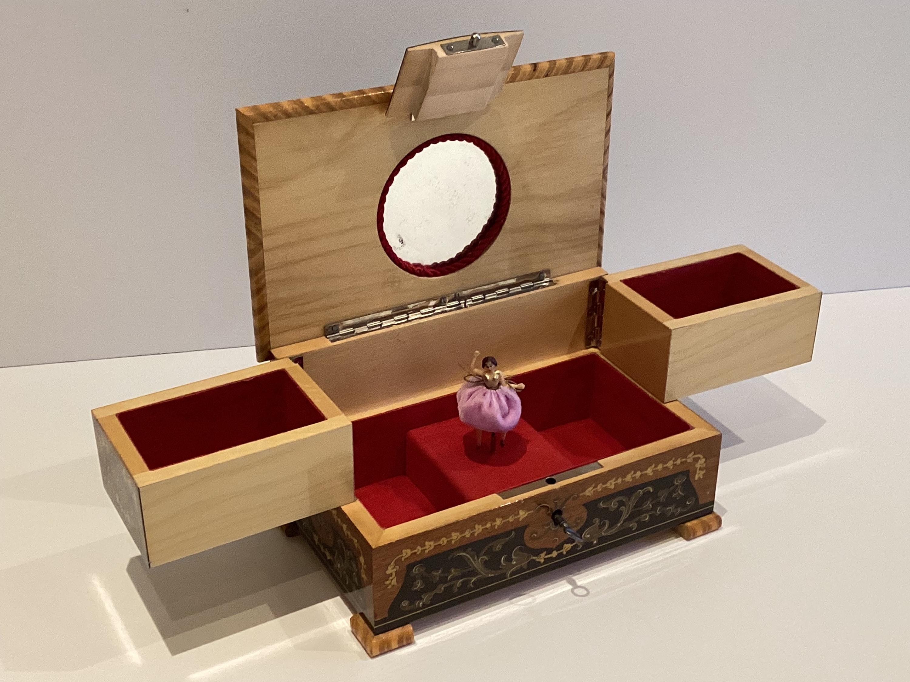 Vintage Music Box (1950s) Reuge Swiss Movement, Sorrento Italian Inlaid Wood, Ballerina Automaton, — photo 4 of 10