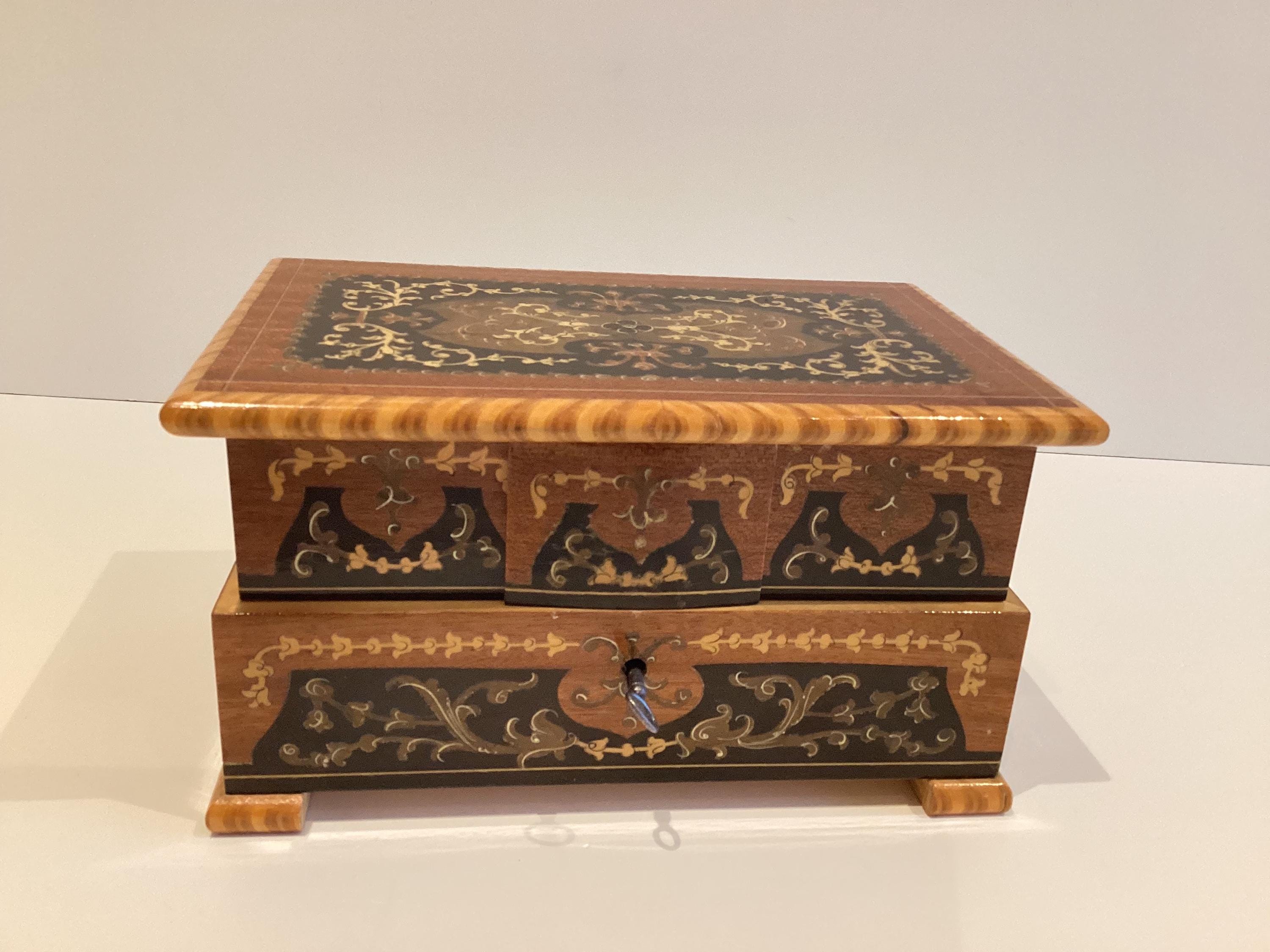 Vintage Music Box (1950s) Reuge Swiss Movement, Sorrento Italian Inlaid Wood, Ballerina Automaton, — photo 5 of 10