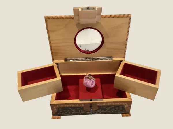 Vintage Music Box (1950s) Reuge Swiss Movement, Sorrento Italian Inlaid Wood, Ballerina Automaton,