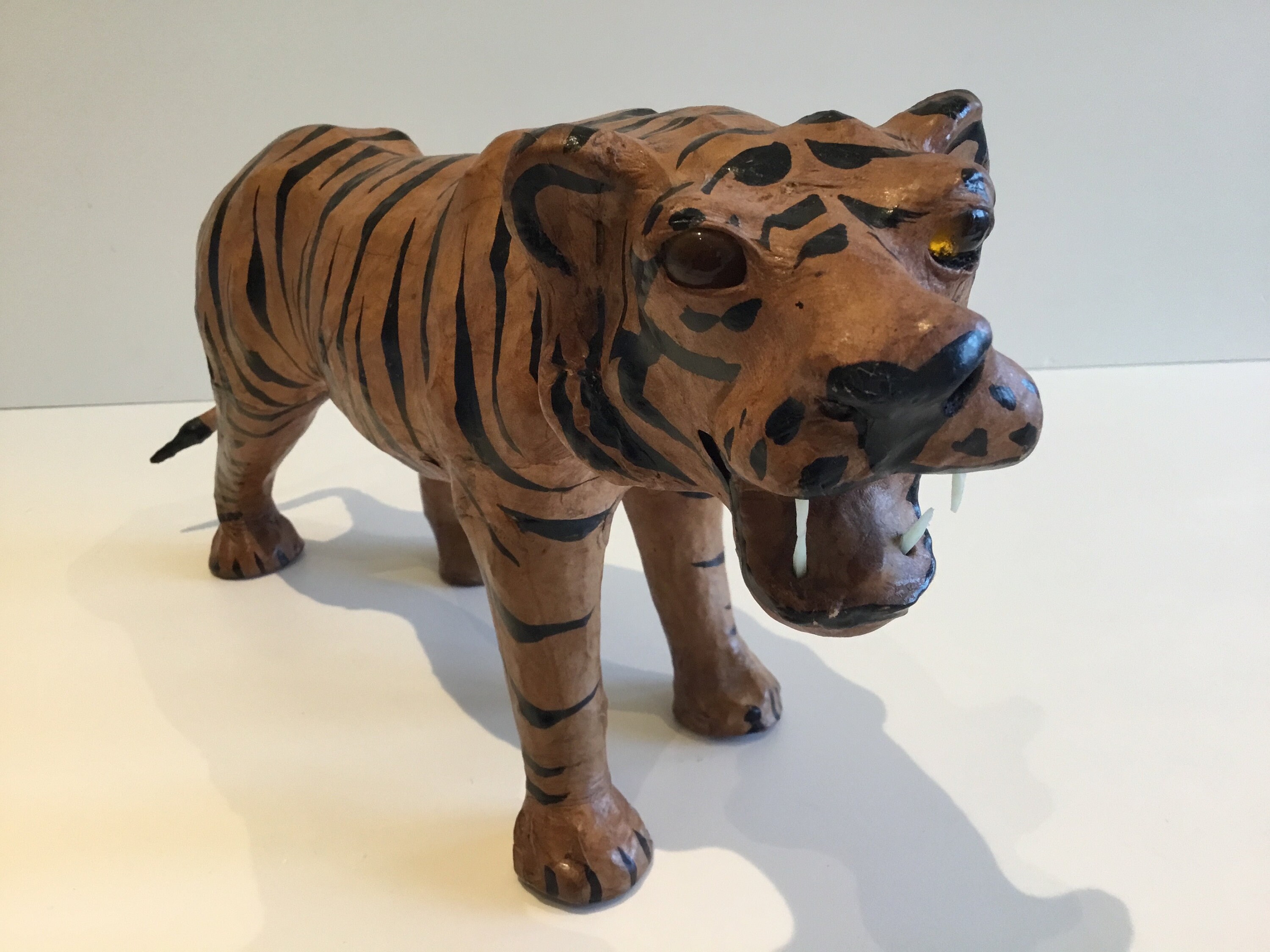 Vintage Sculpture | 1950s French Tiger, Handmade Papier-Mâché & Leather Art — photo 6 of 8