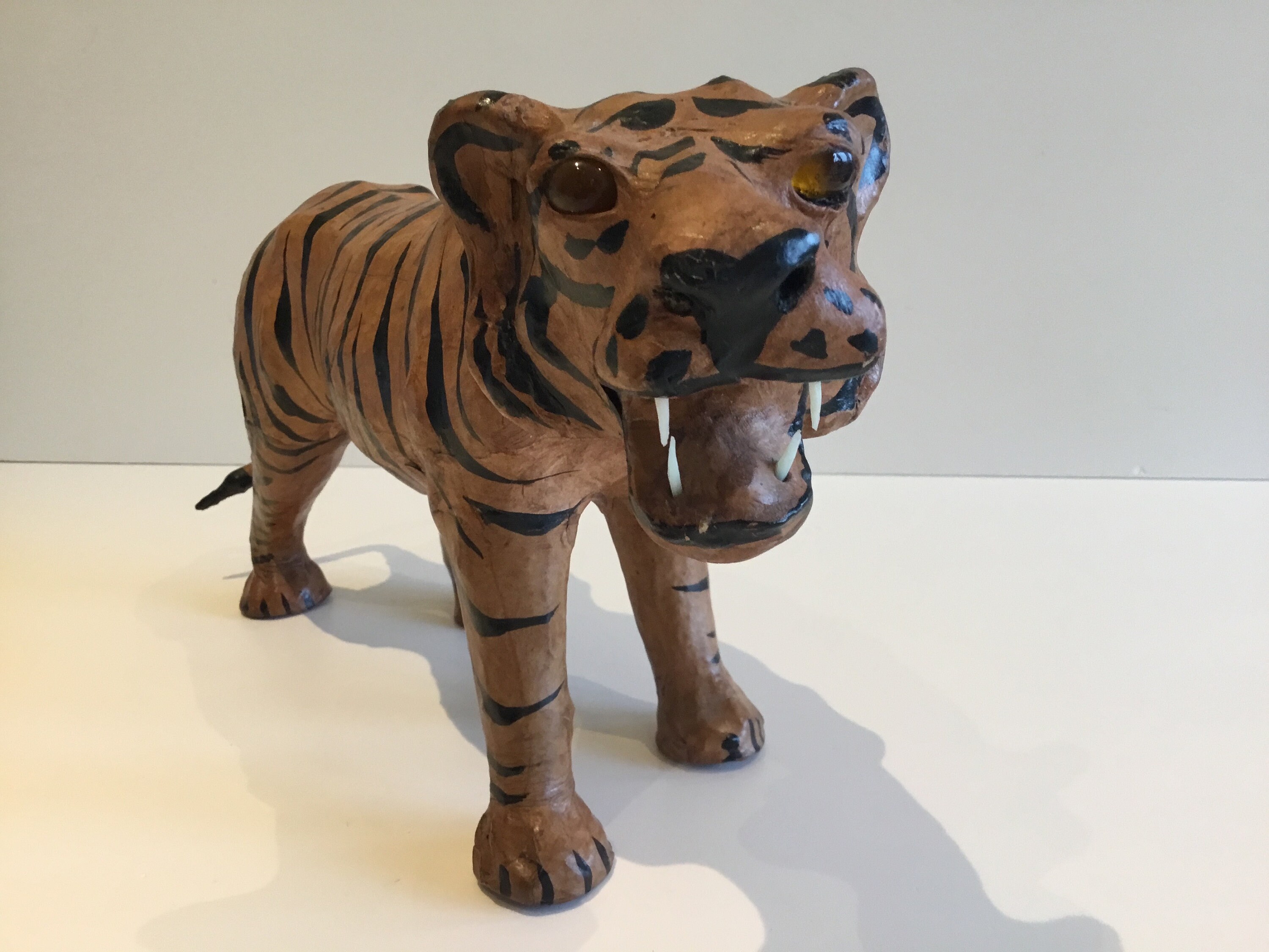 Vintage Sculpture | 1950s French Tiger, Handmade Papier-Mâché & Leather Art — photo 8 of 8