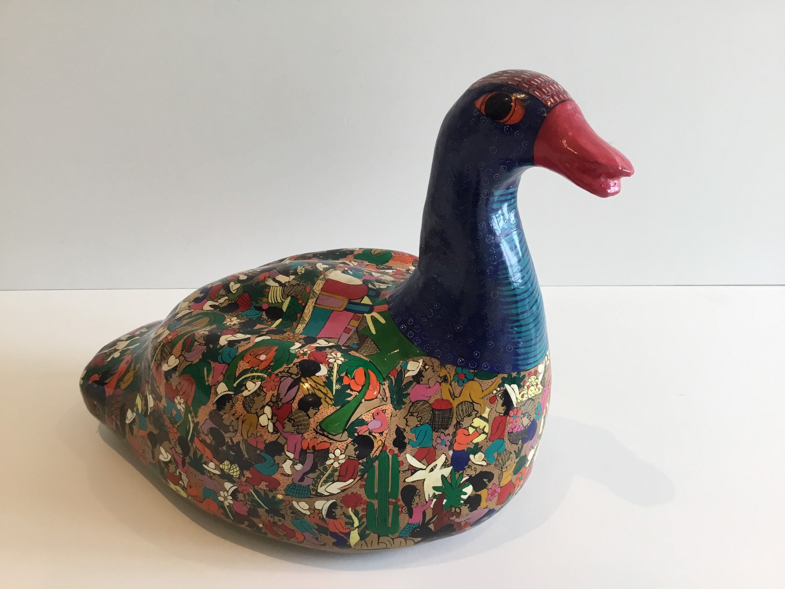 Ceramic Duck Hand Painted Folk Art Sculpture Terracotta Vintage Moses — photo 2 of 9