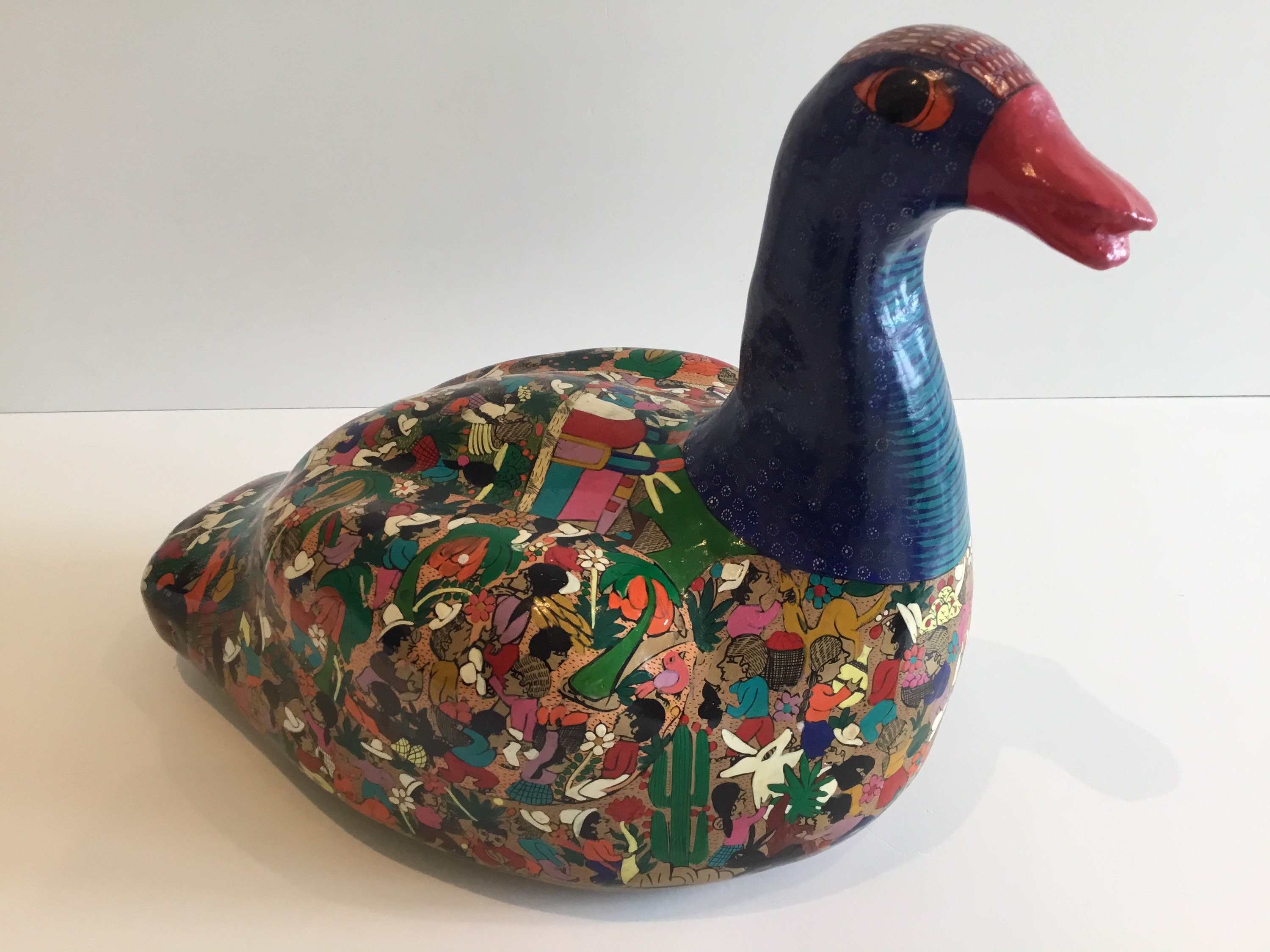 Ceramic Duck Hand Painted Folk Art Sculpture Terracotta Vintage Moses — photo 3 of 9