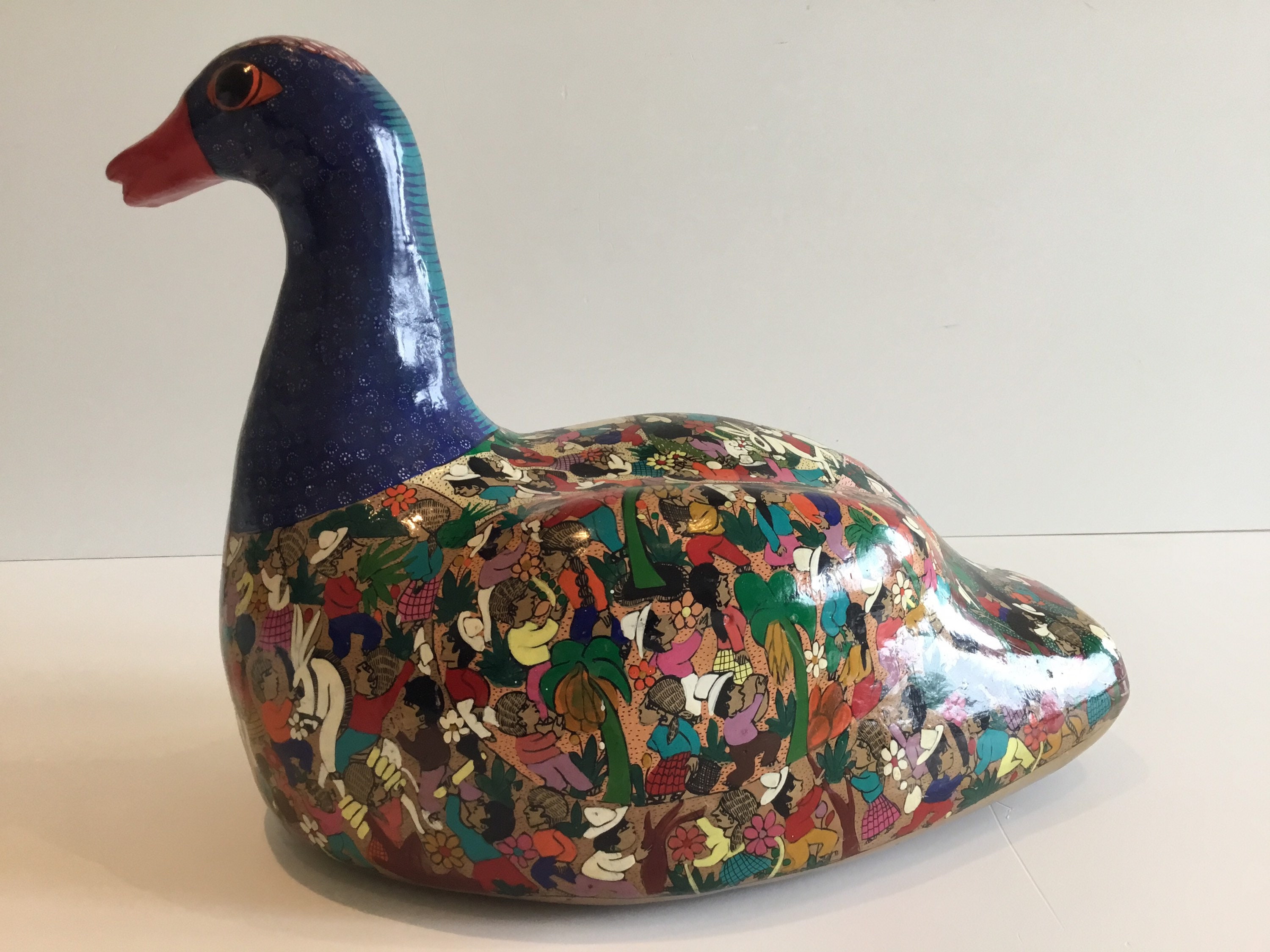 Ceramic Duck Hand Painted Folk Art Sculpture Terracotta Vintage Moses — photo 5 of 9