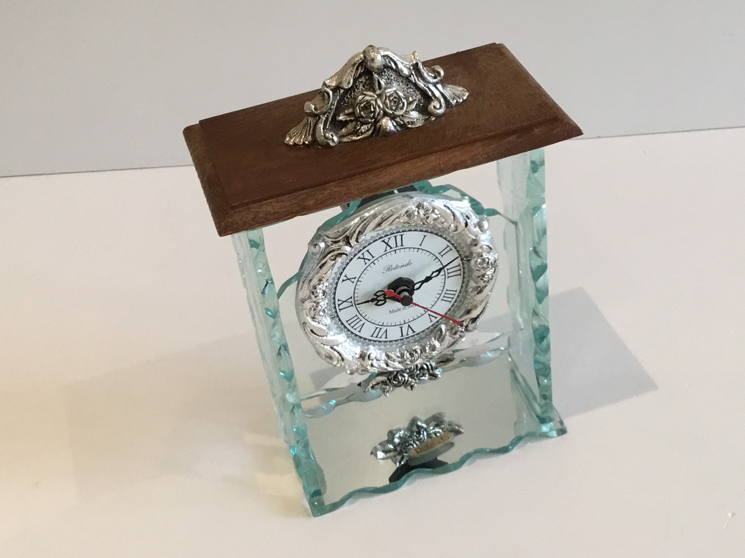 Vintage Clock | 1970s Italian Rotondo Pendulum, Glass & Wood Quartz Movement — photo 3 of 8