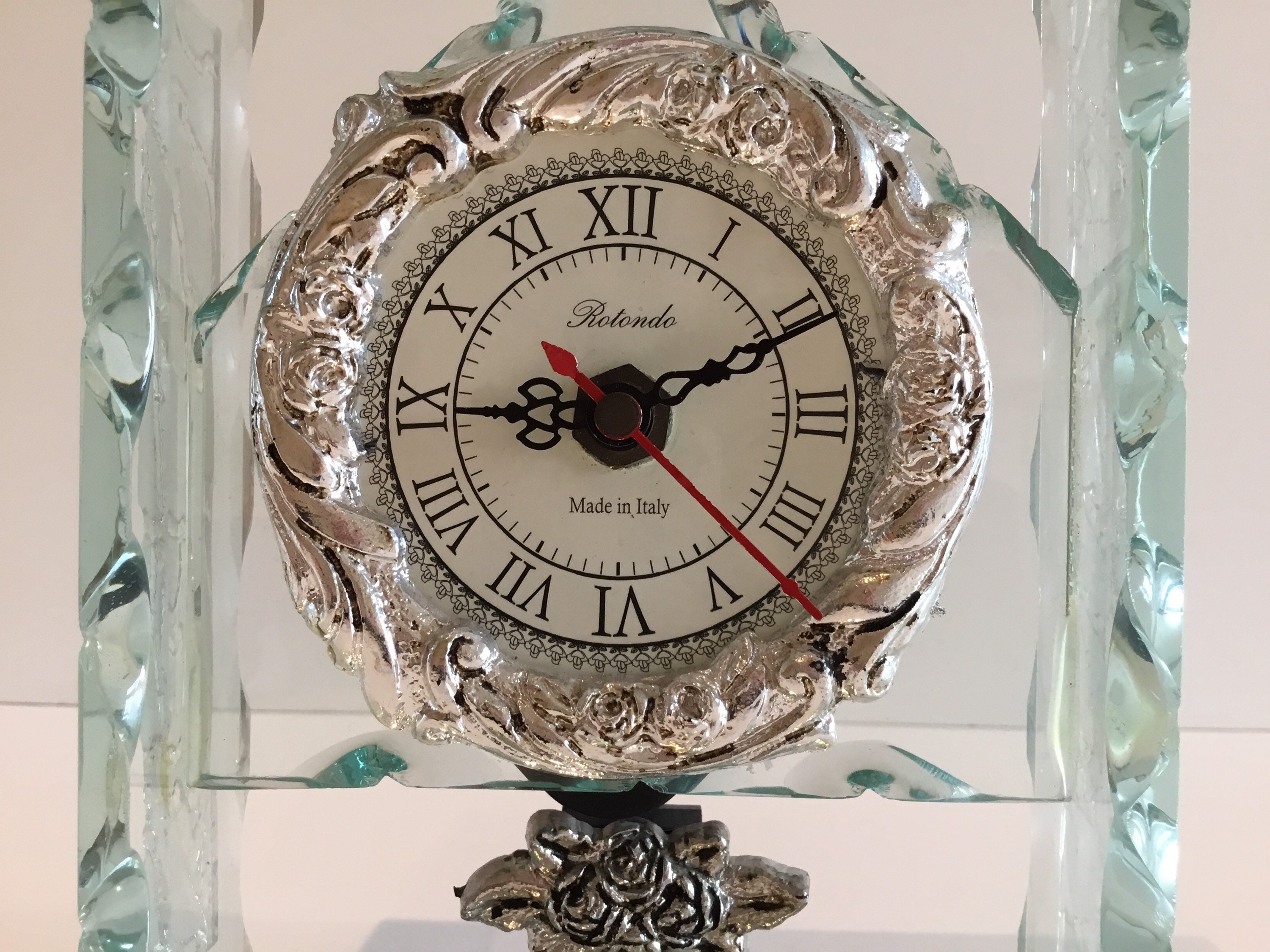 Vintage Clock | 1970s Italian Rotondo Pendulum, Glass & Wood Quartz Movement — photo 4 of 8
